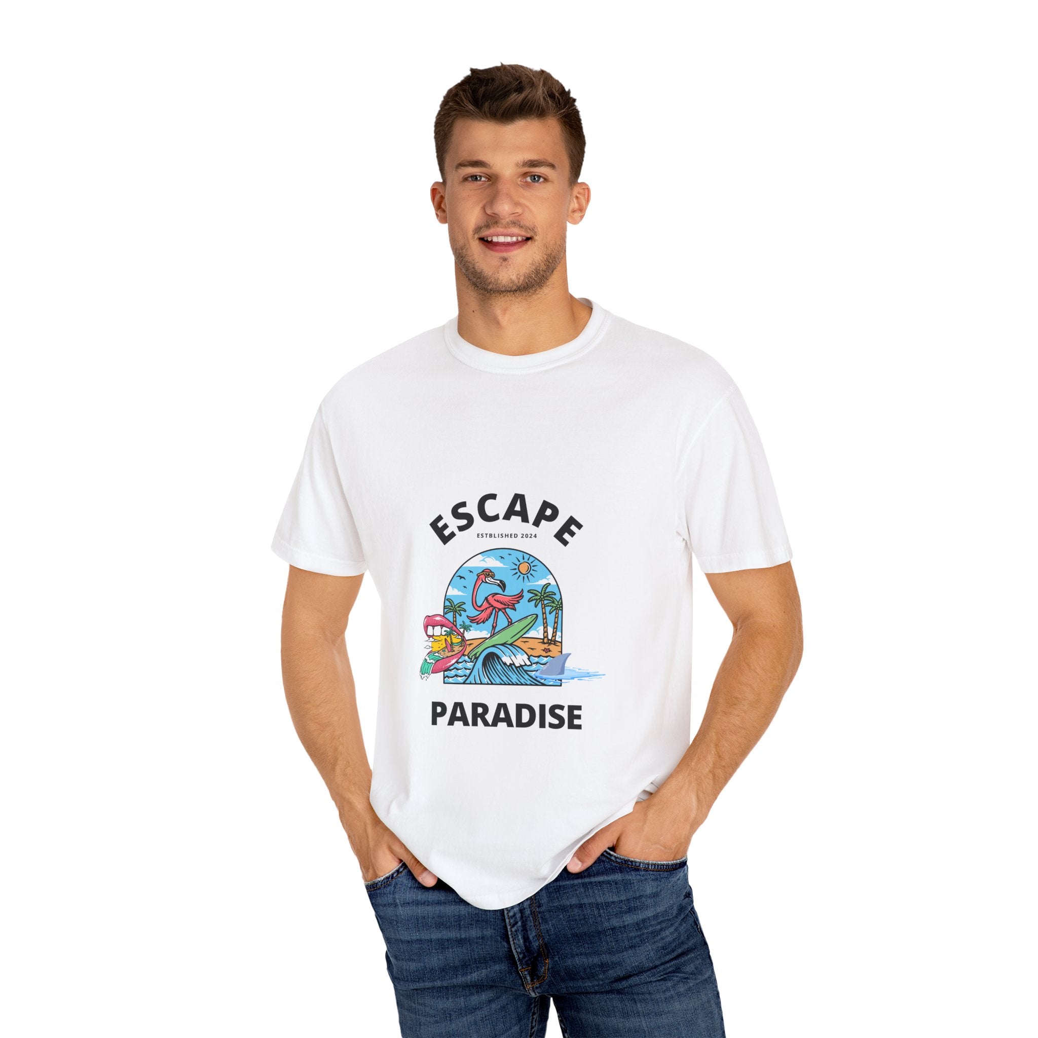 Escape Paradise Unisex Garment-Dyed T-shirt | Tropical Vibes Tee for Beach Lovers
