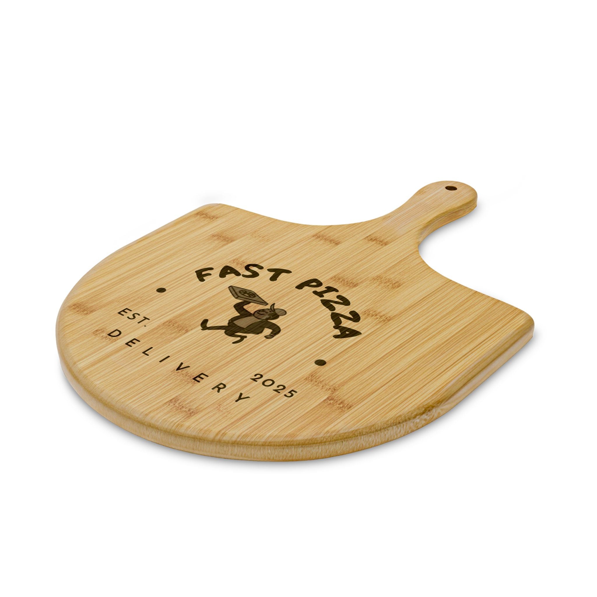 Bamboo Pizza Peel — Engraved "Fast Pizza Delivery" Serving Board (Est. 2025)