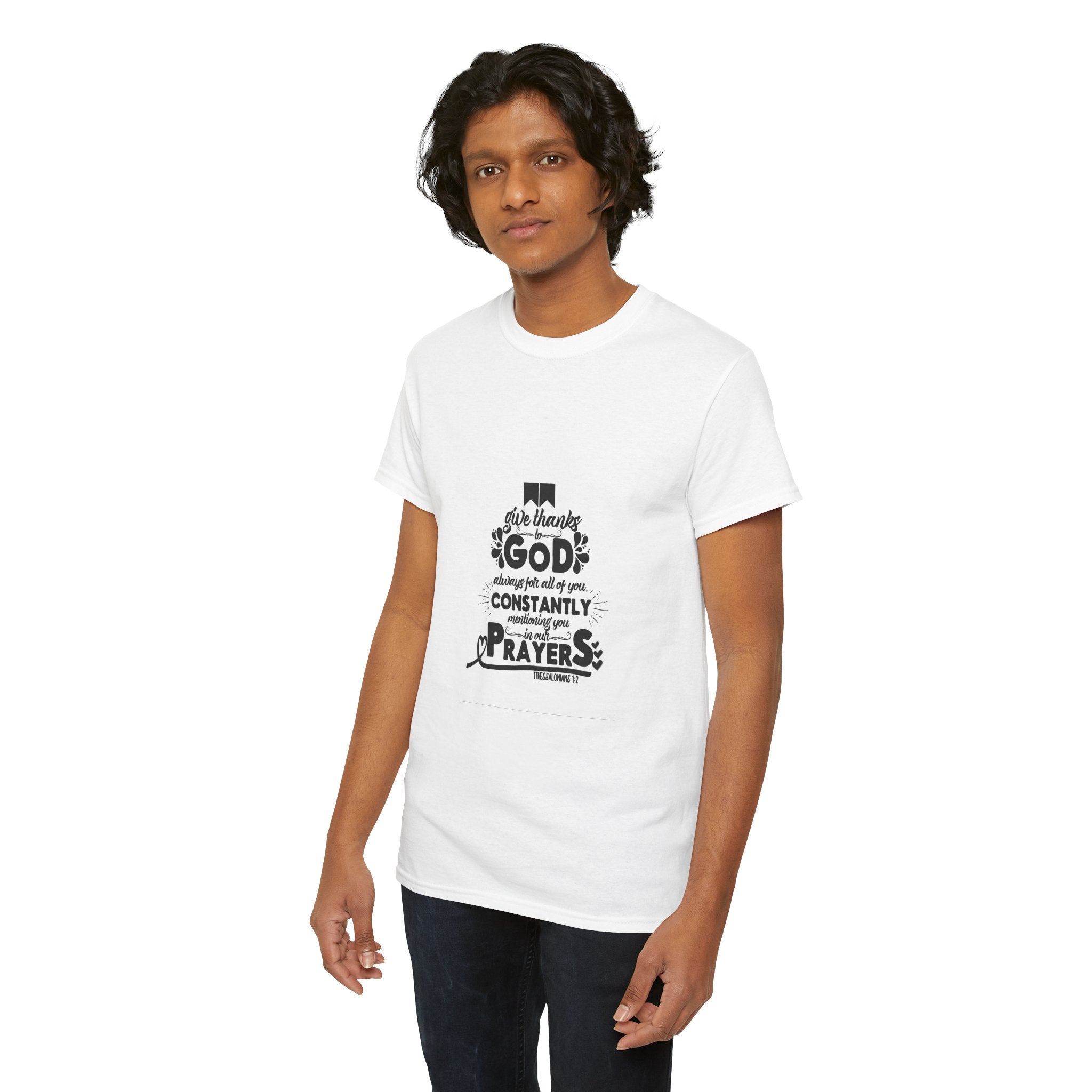Inspirational Unisex Heavy Cotton Tee – ‘Give Thanks to God’ Prayer Shirt