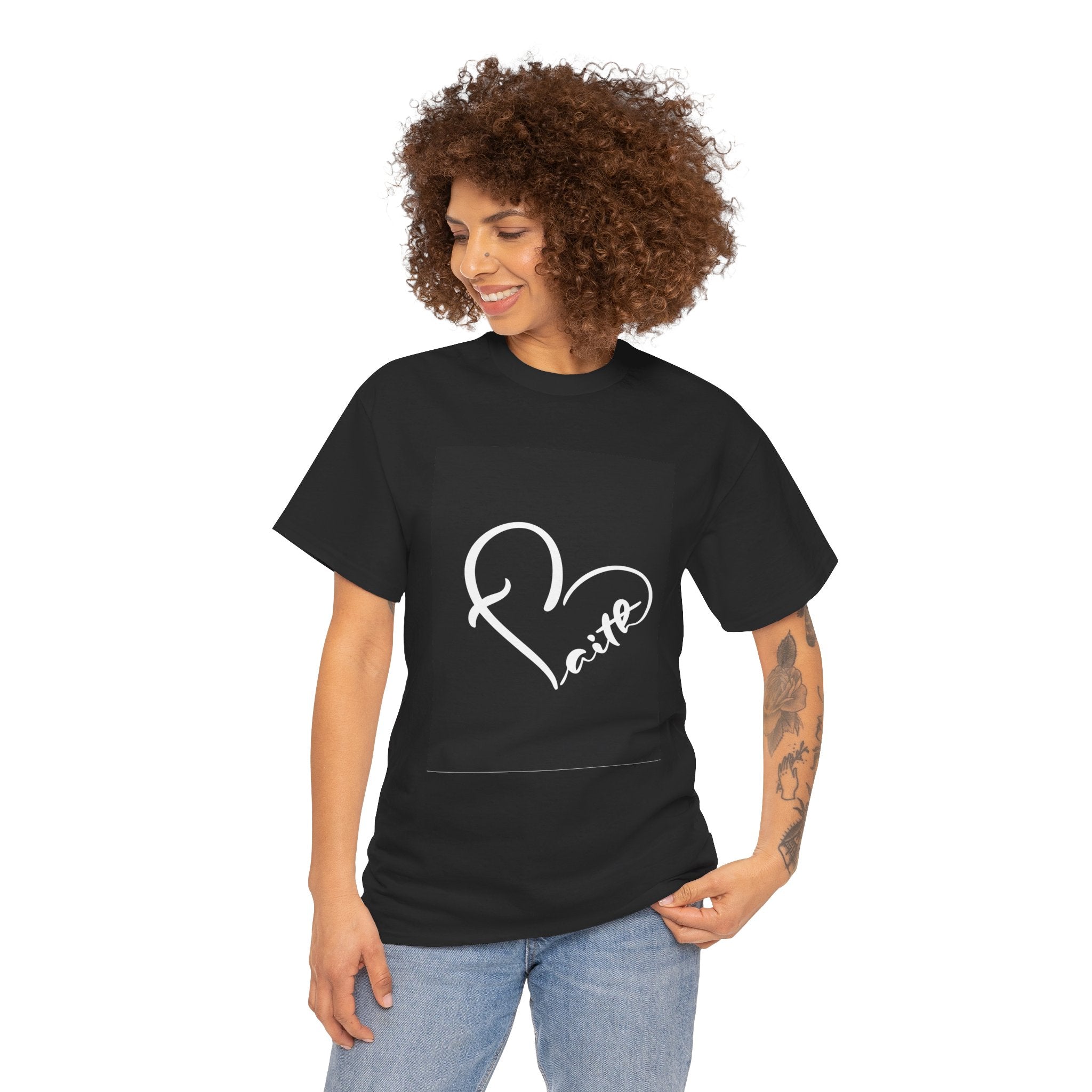 Unisex Heavy Cotton Tee with Love Heart Design