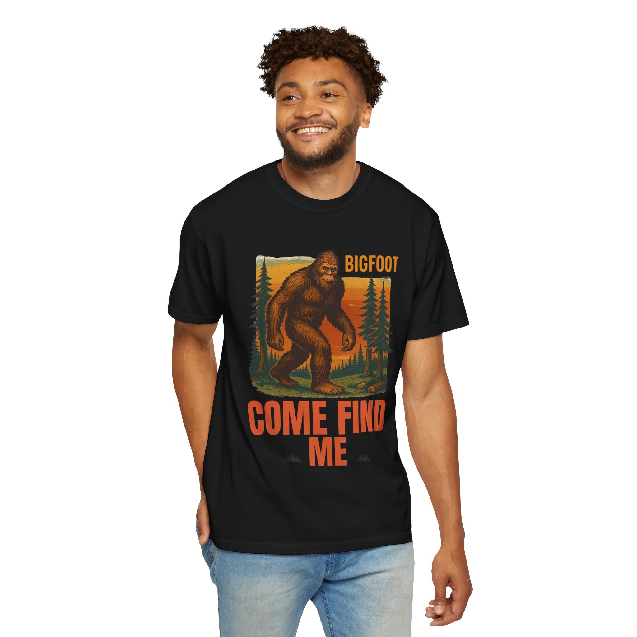 Bigfoot Come Find Me T-Shirt, Unisex Tee for Nature Lovers, Adventure Gear, Wilderness Apparel, Fun Gift for Outdoorsy Friends