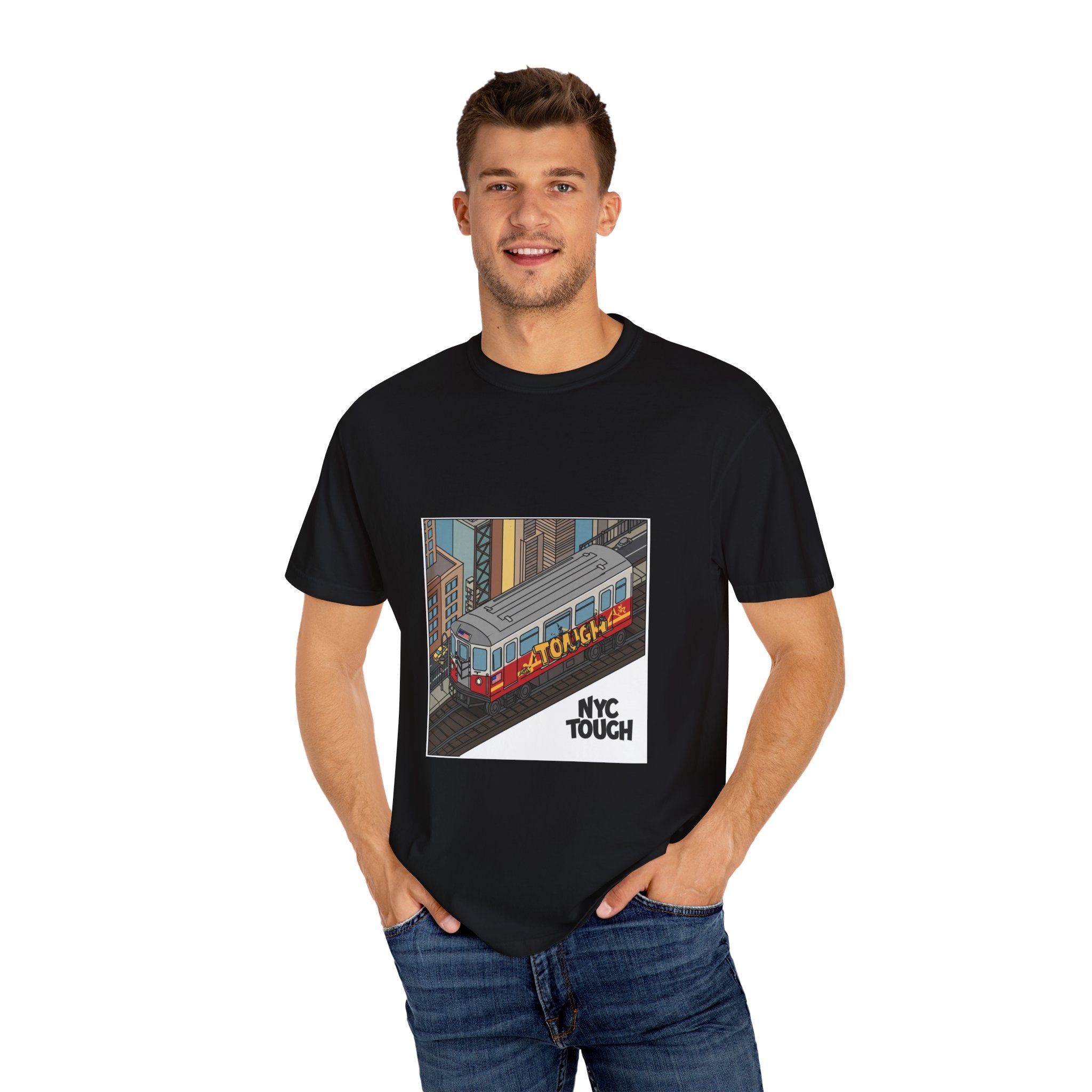 NYC Touch Unisex Garment-Dyed T-Shirt - Cool Light Blue Tee with City Graphics