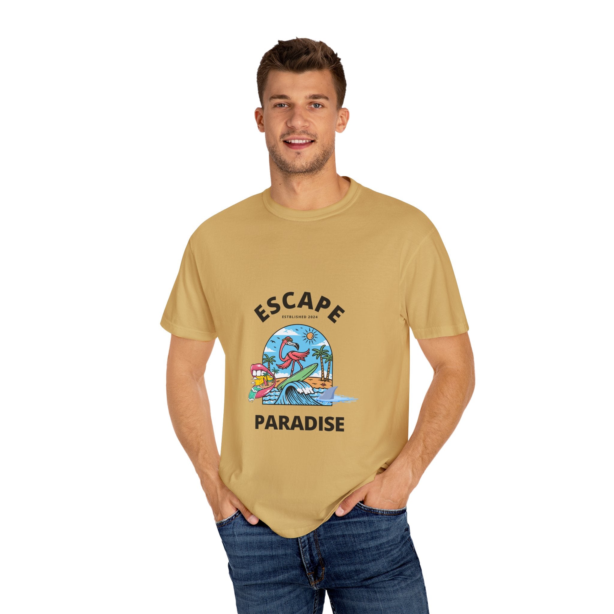 Escape Paradise Unisex Garment-Dyed T-shirt | Tropical Vibes Tee for Beach Lovers