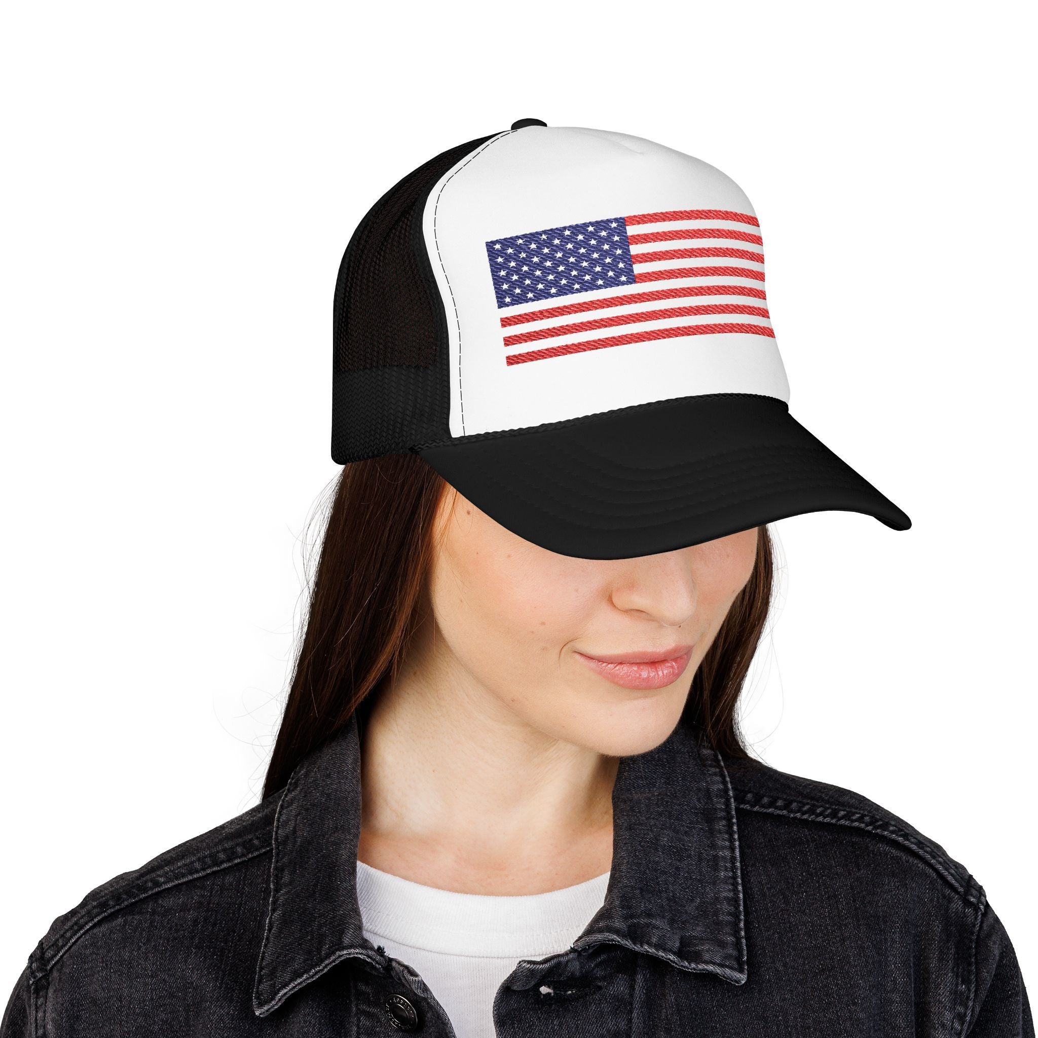Patriotic Foam Trucker Hat, USA Flag Baseball Cap, Embroidered Red Hat.