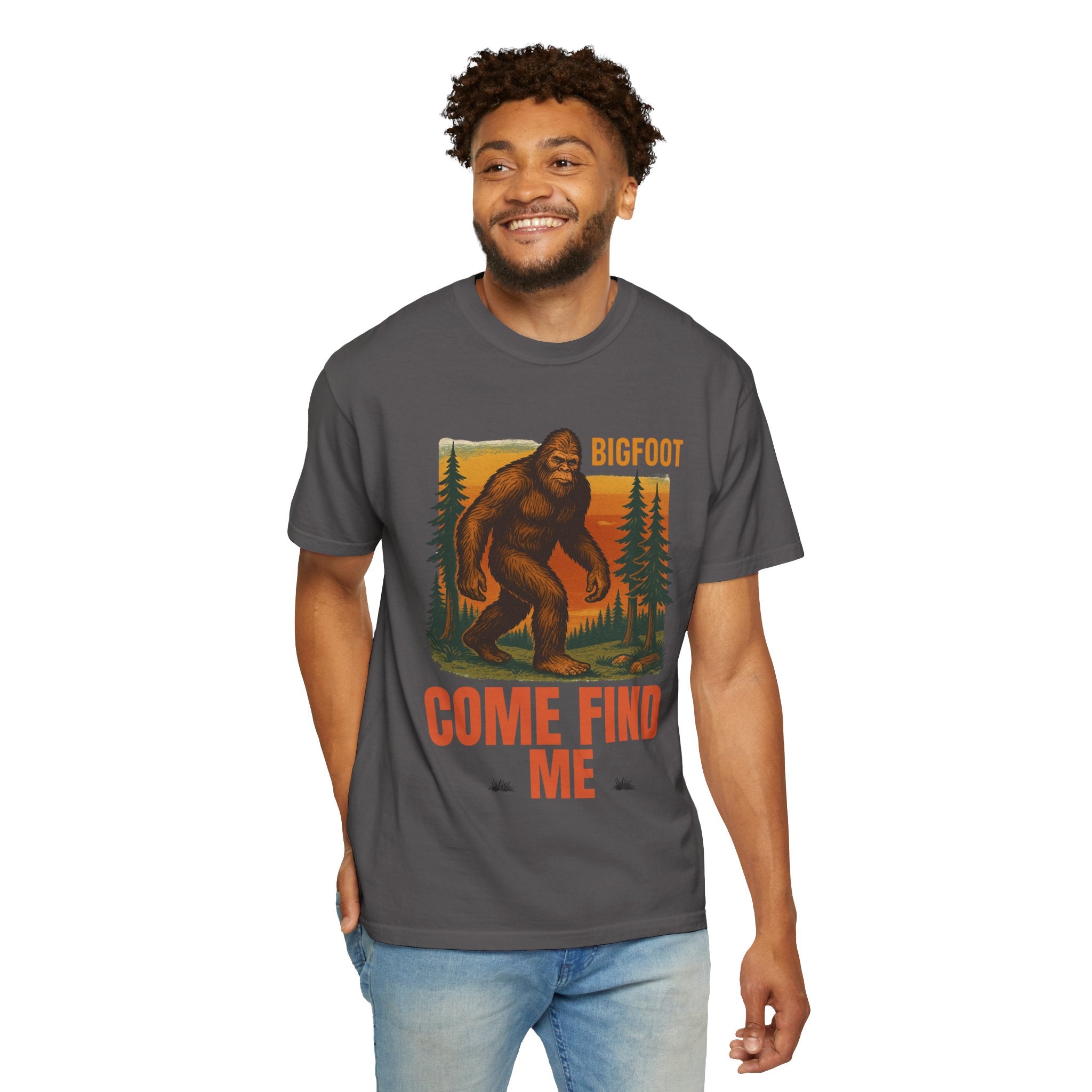 Bigfoot Come Find Me T-Shirt, Unisex Tee for Nature Lovers, Adventure Gear, Wilderness Apparel, Fun Gift for Outdoorsy Friends
