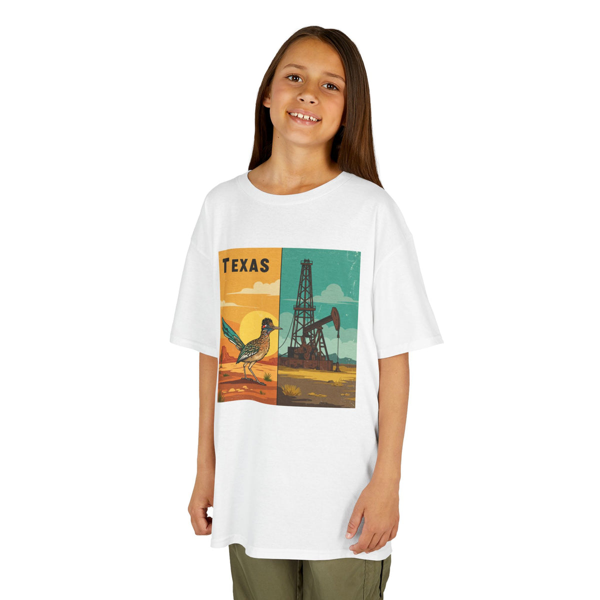 Texas Themed Kids Heavy Cotton Tee - Cute Retro Design for Young Explorers