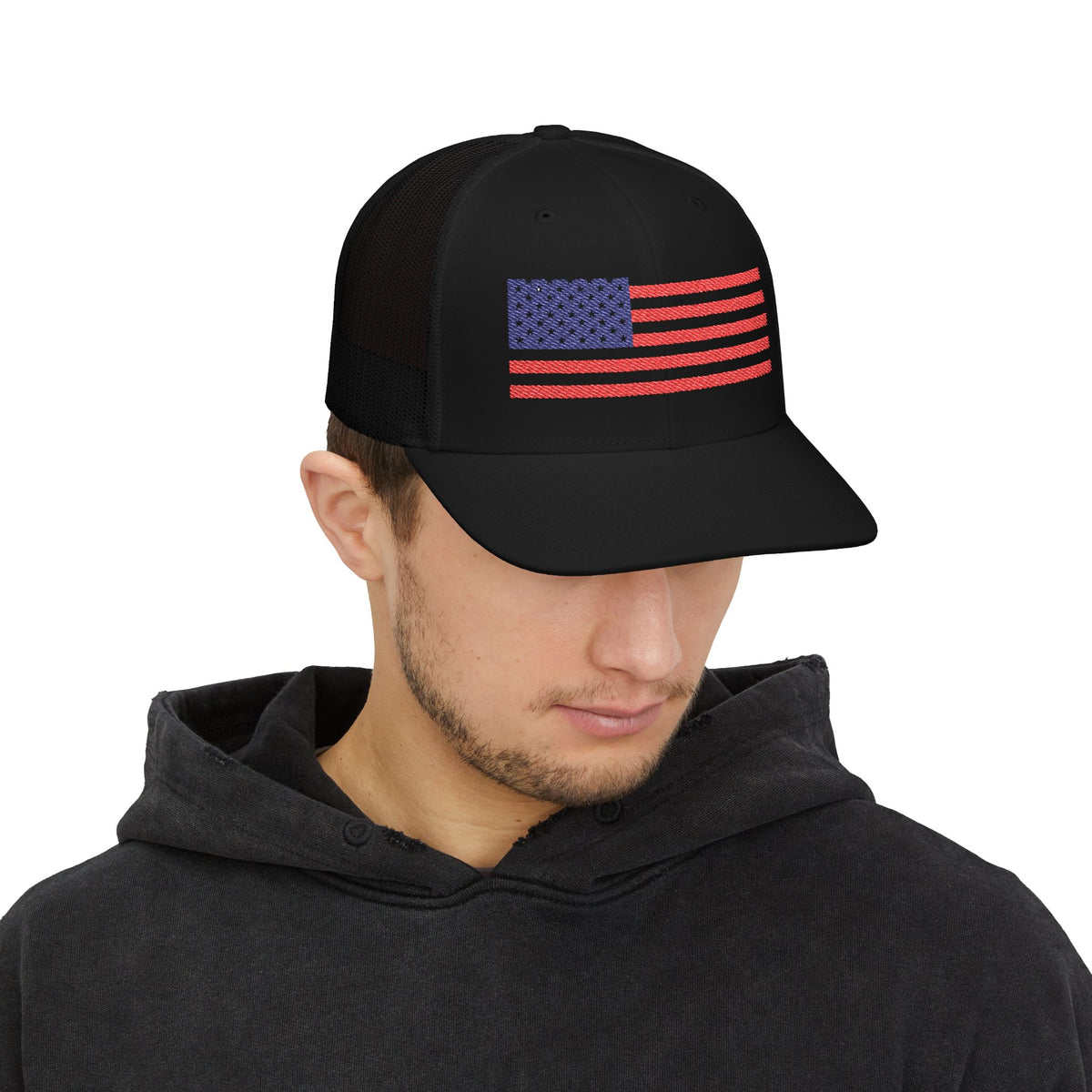 USA Flag Embroidered Snapback Trucker Cap, Perfect Gift for Patriotic Events, Outdoor Adventures, Summer BBQs, Father&