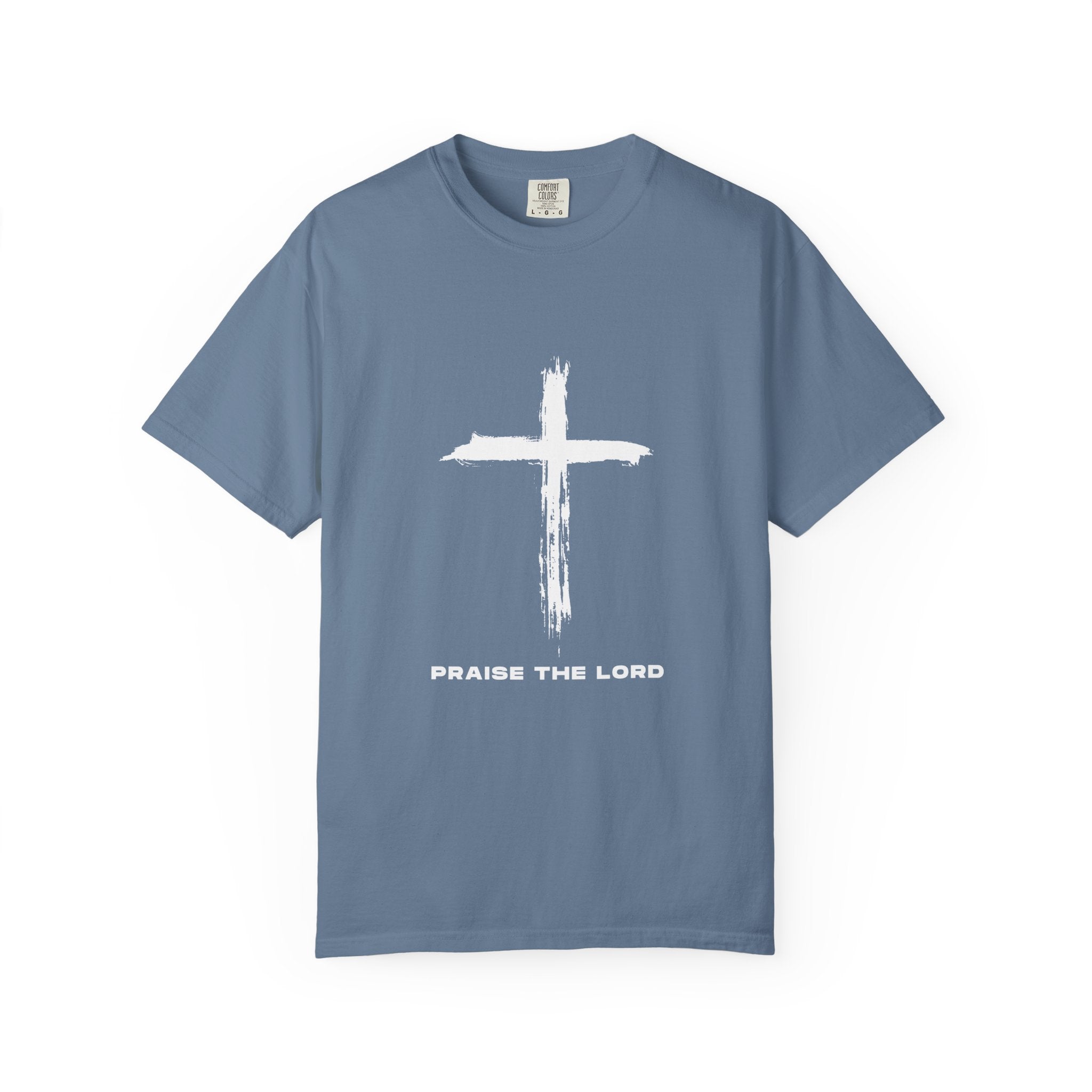Unisex Garment-Dyed T-shirt with Inspirational Cross Design - Praise The Lord