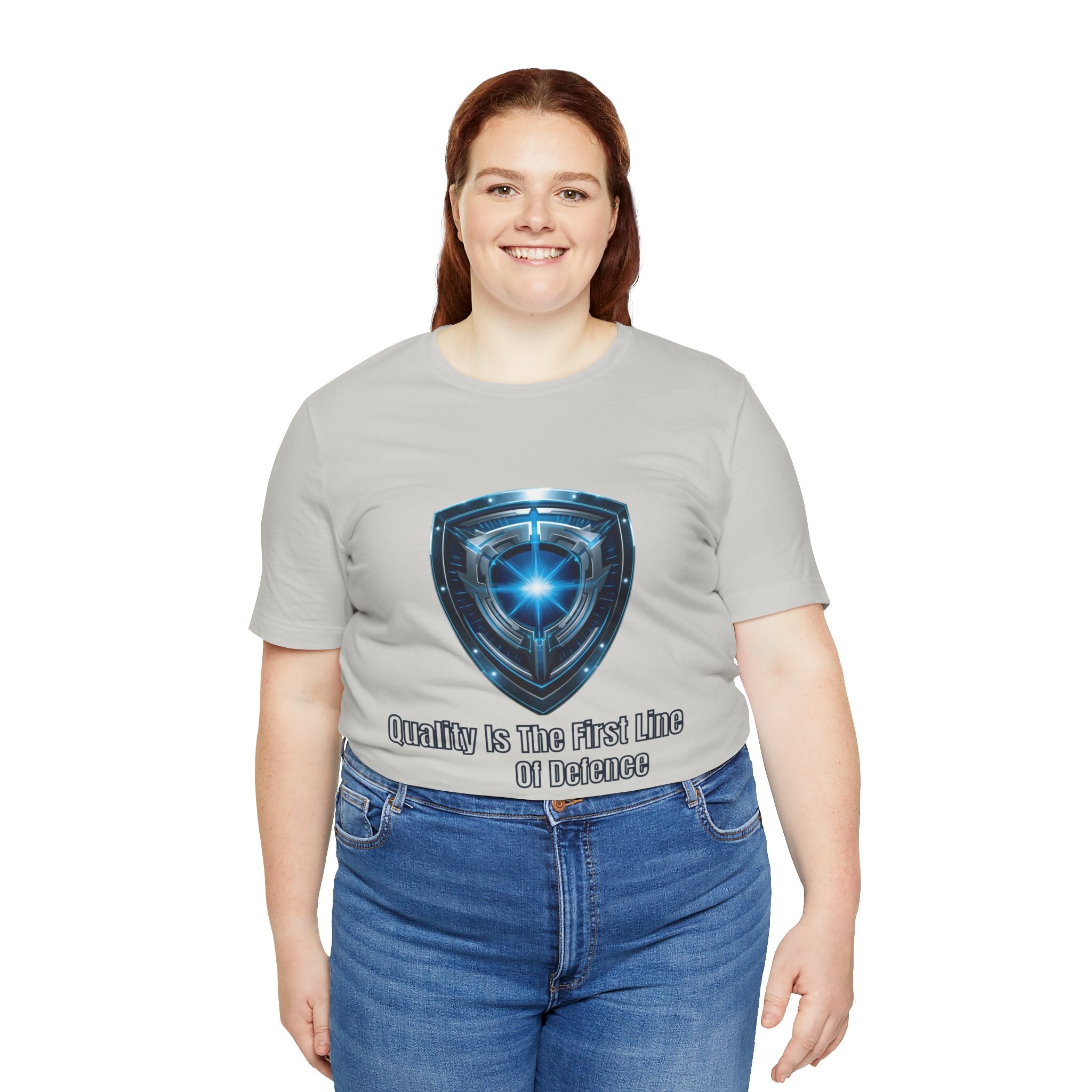 Shield Graphic Tee — "Quality Is The First Line of Defence" Protection T-Shirt