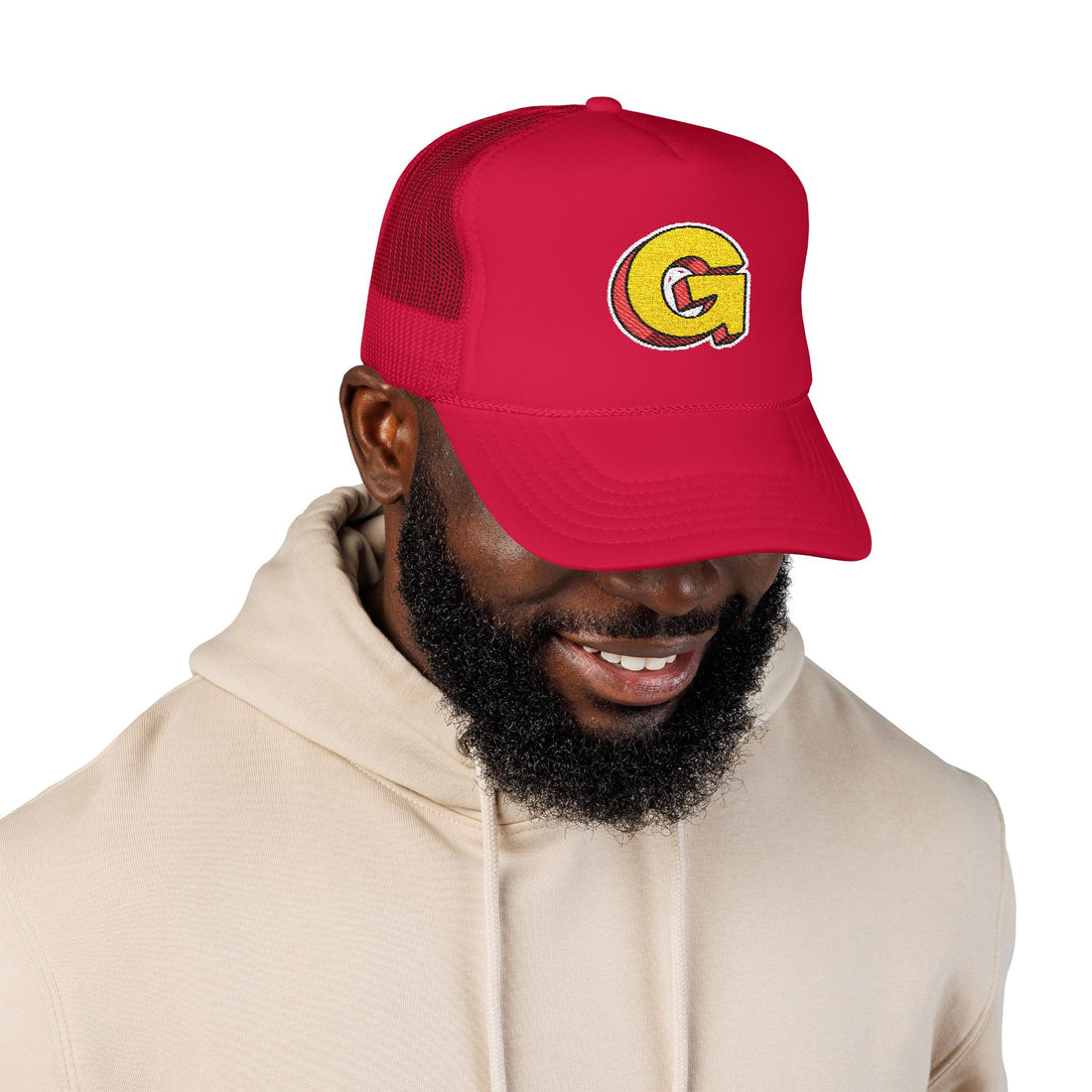 Colorful Foam Trucker Hat with Embroidered Letter G, Caps for Outdoor Events
