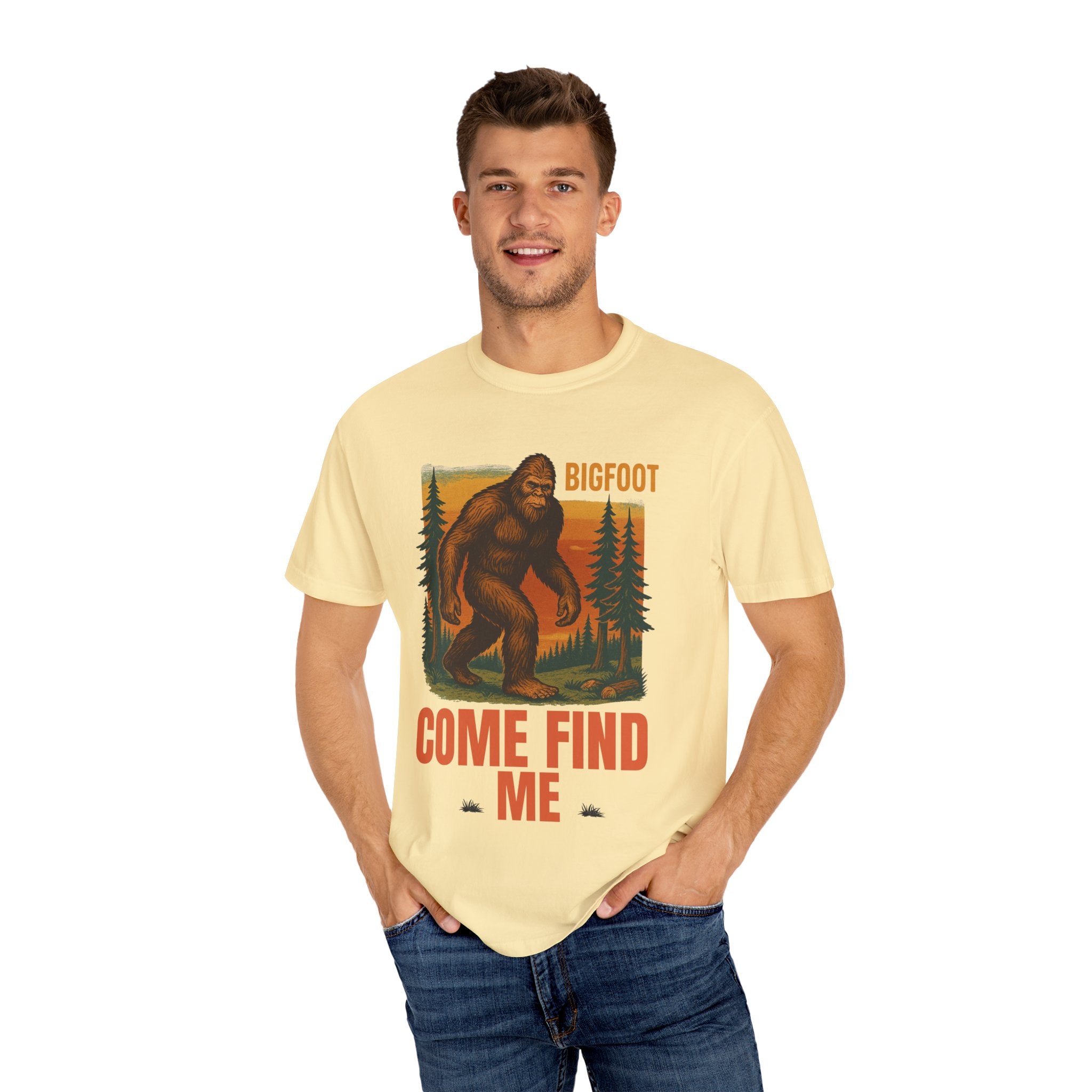 Bigfoot Come Find Me T-Shirt, Unisex Tee for Nature Lovers, Adventure Gear, Wilderness Apparel, Fun Gift for Outdoorsy Friends