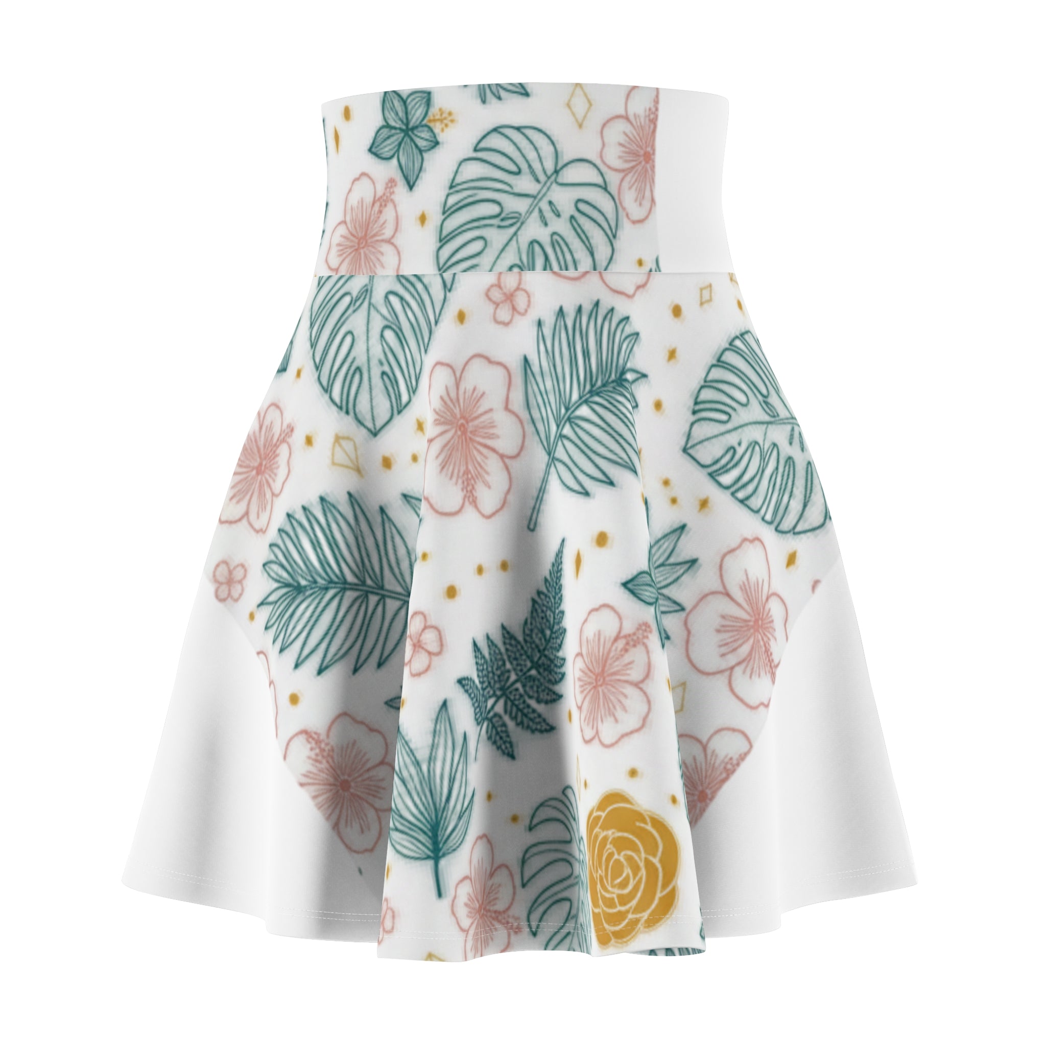 Tropical Floral Skater Skirt — Yellow Botanical Print