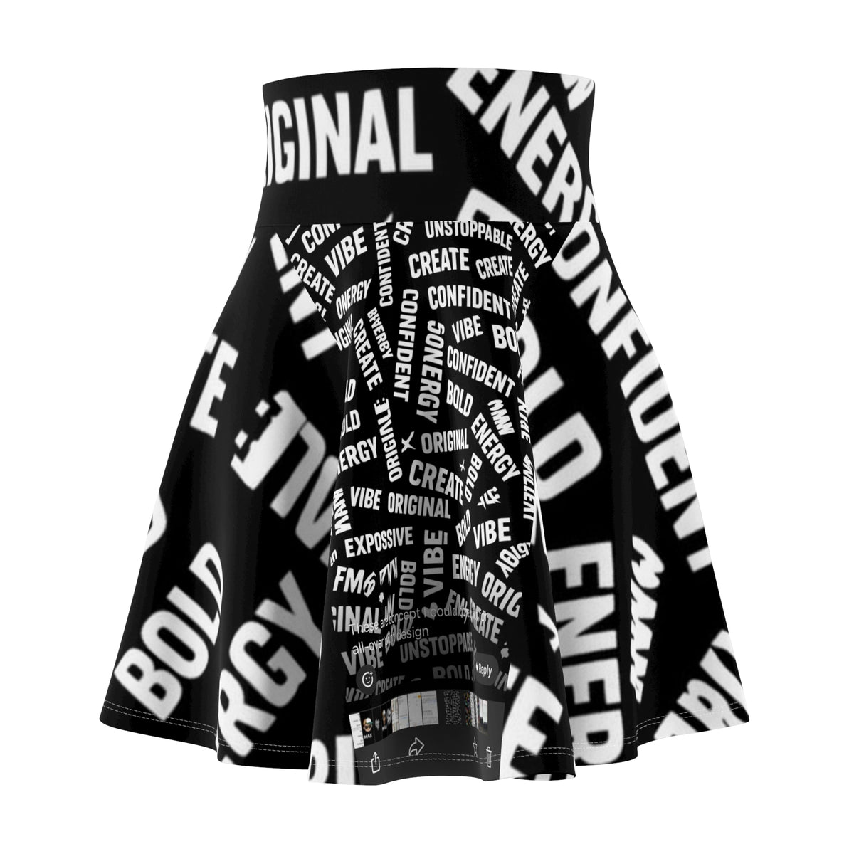 Bold Word Cloud Skater Skirt — Black & White Positive Vibe AOP