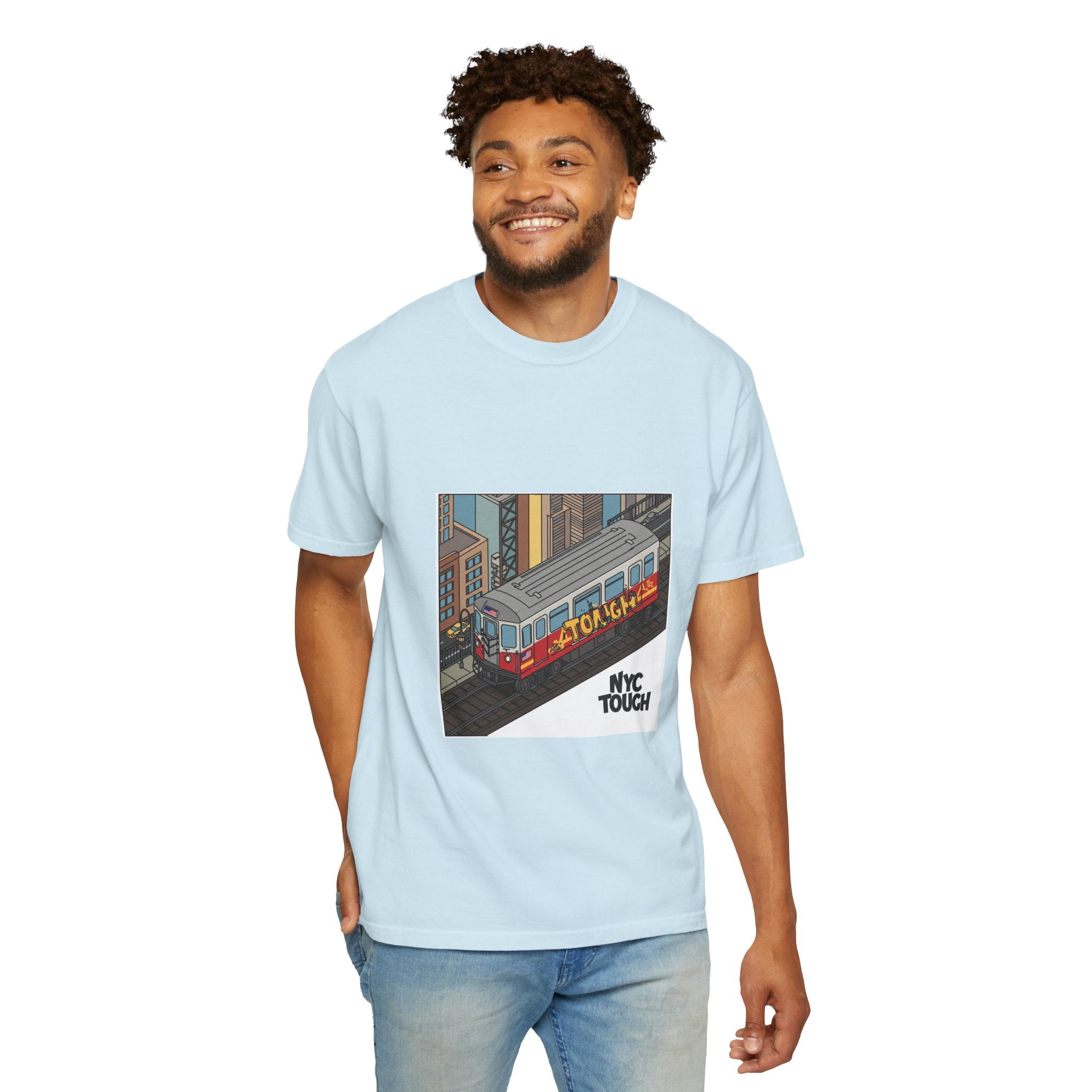 NYC Touch Unisex Garment-Dyed T-Shirt - Cool Light Blue Tee with City Graphics