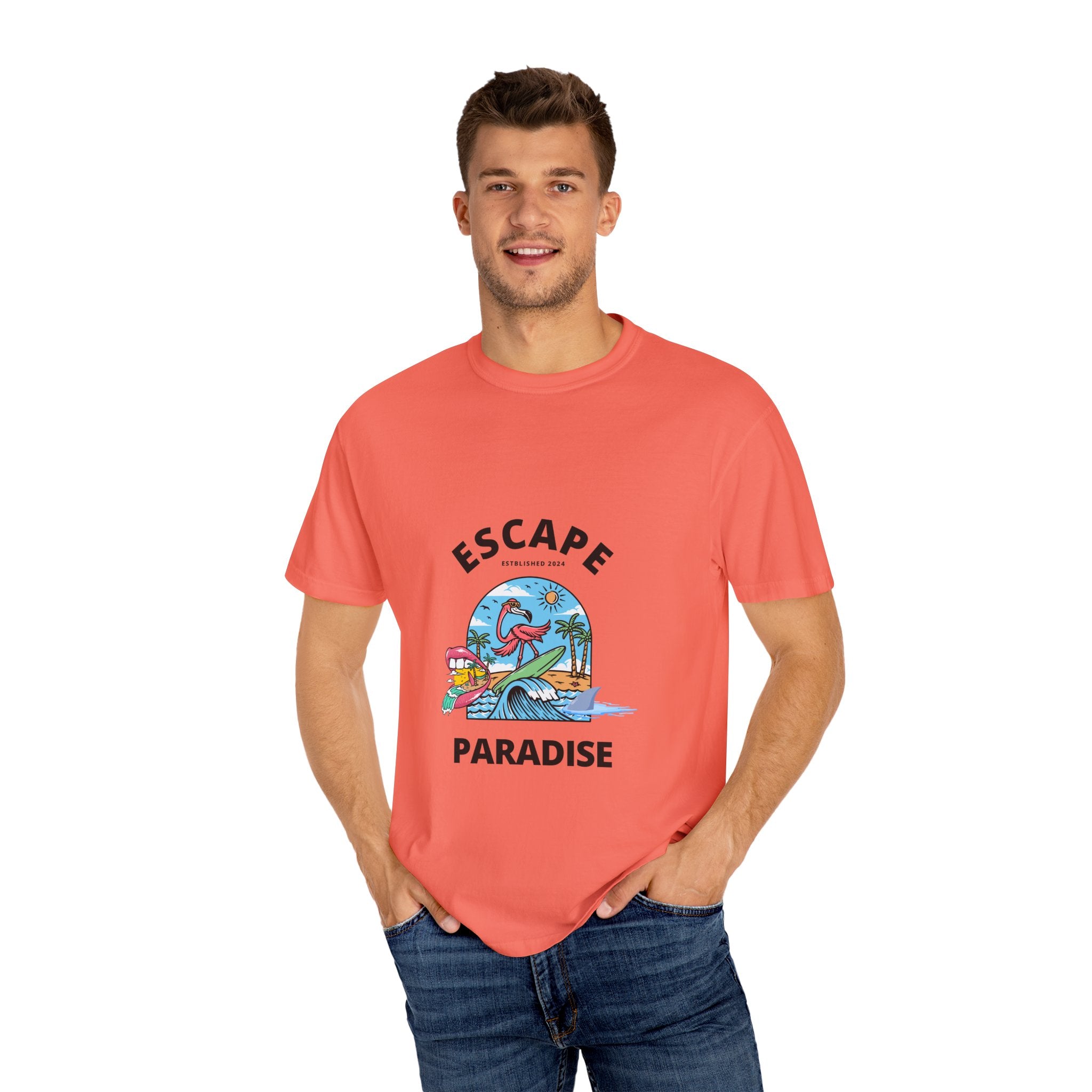 Escape Paradise Unisex Garment-Dyed T-shirt | Tropical Vibes Tee for Beach Lovers
