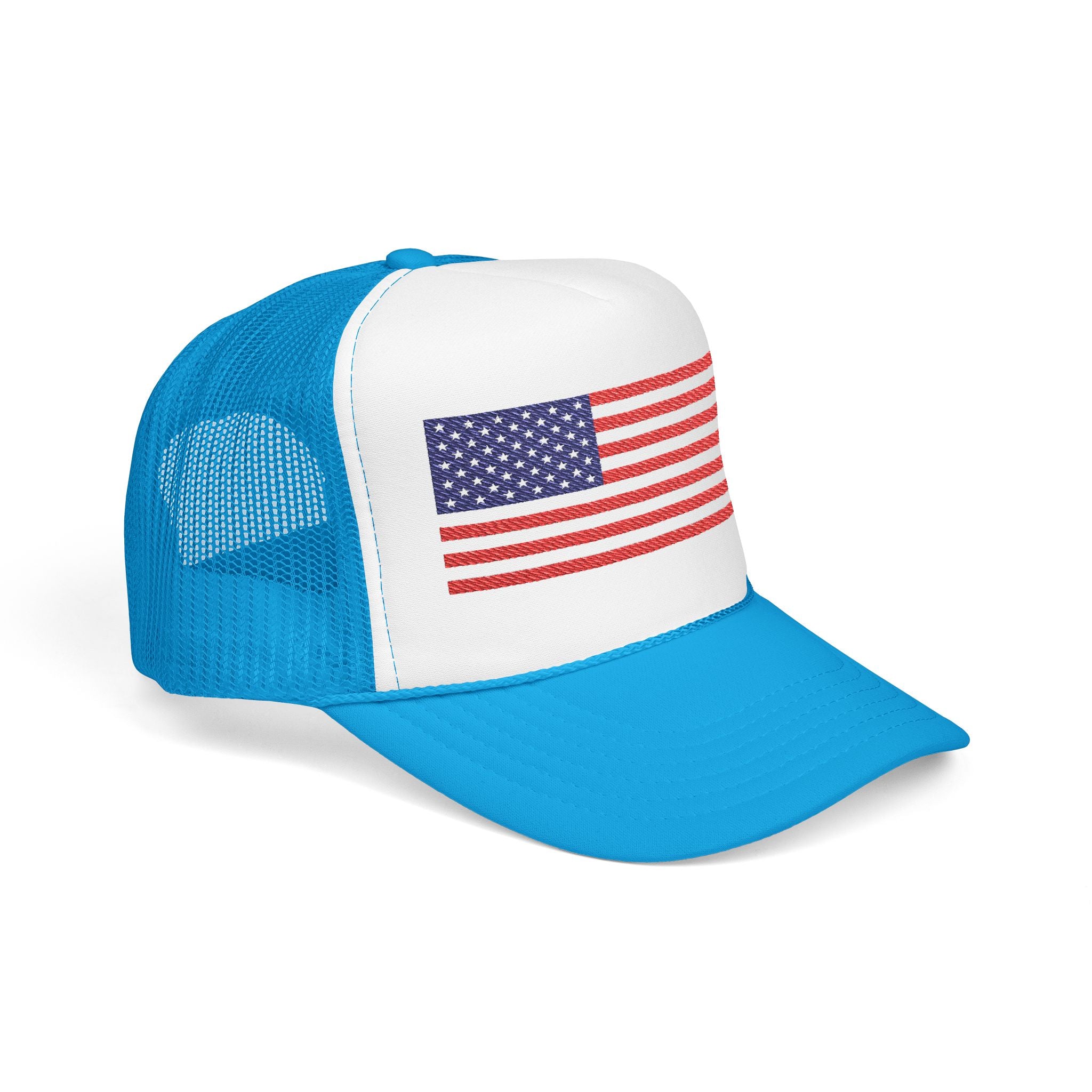 Patriotic Foam Trucker Hat, USA Flag Baseball Cap, Embroidered Red Hat.
