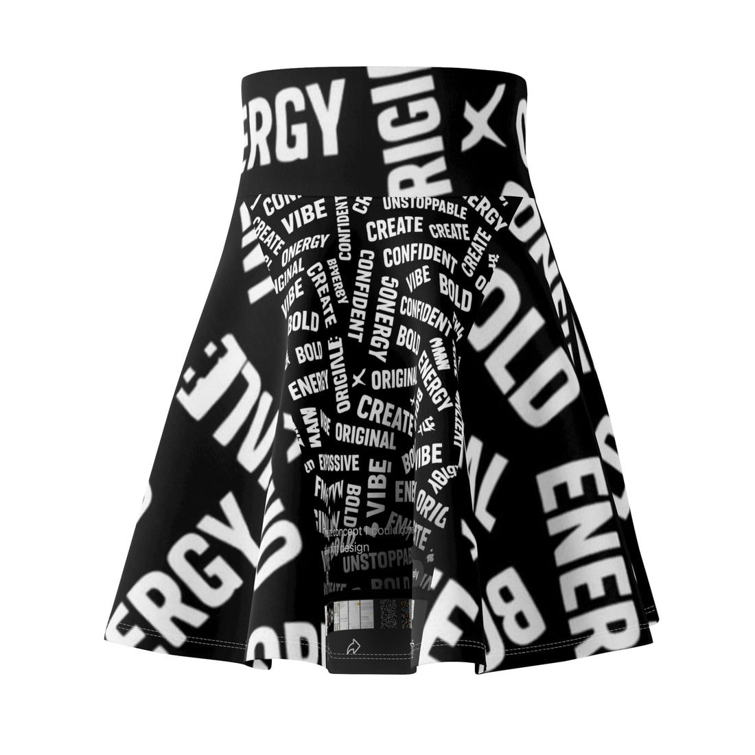 Bold Word Cloud Skater Skirt — Black & White Positive Vibe AOP
