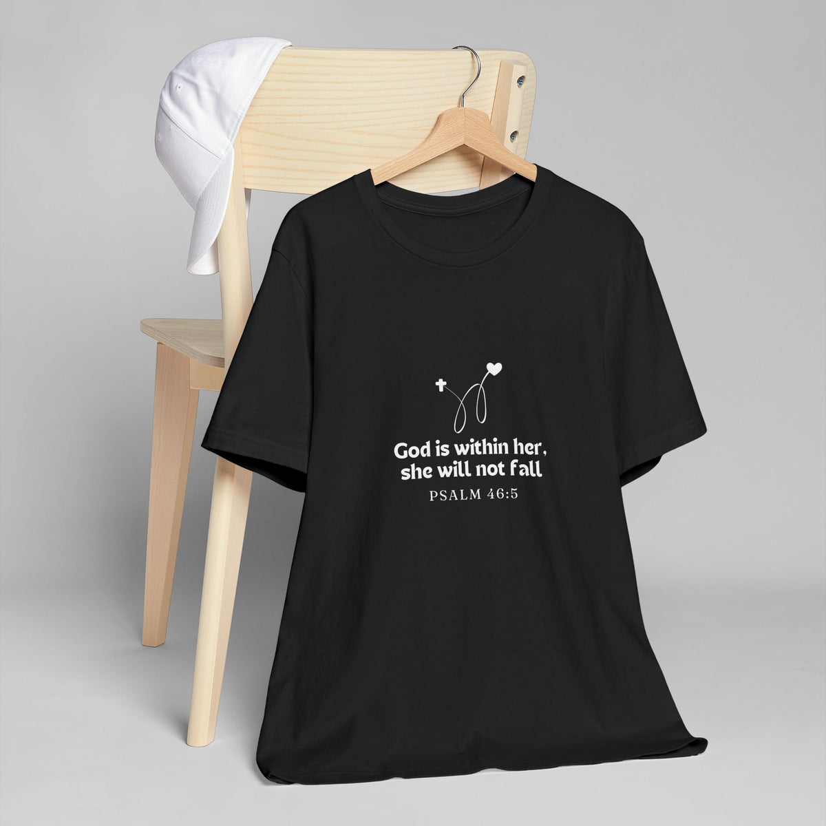 Inspirational Unisex Jersey T-Shirt - "God is within her, she will not fall" (Psalm 46:5)