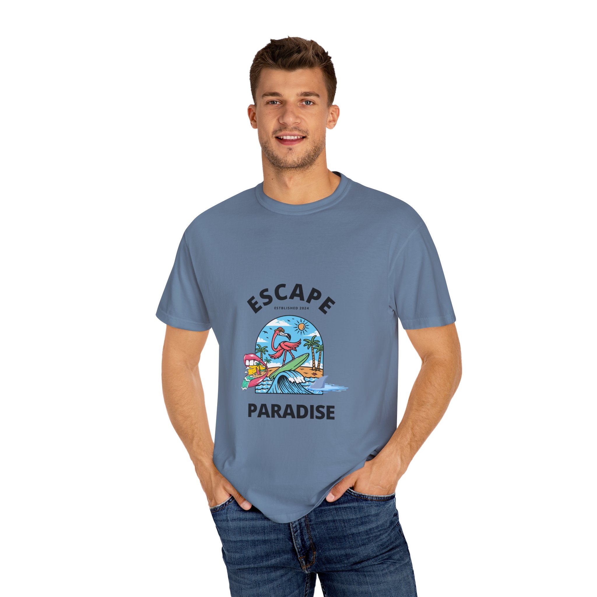 Escape Paradise Unisex Garment-Dyed T-shirt | Tropical Vibes Tee for Beach Lovers