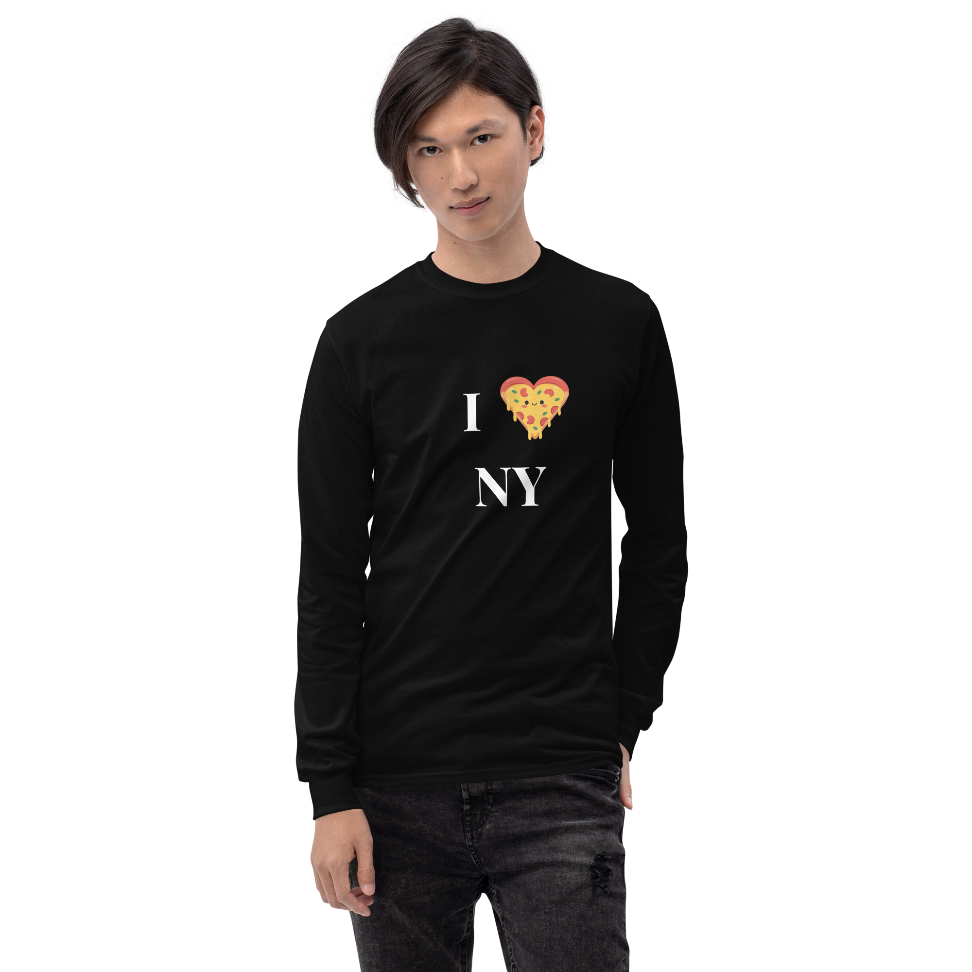 I Love NY Pizza Long Sleeve T-Shirt - Garment-Dyed Unisex Tee