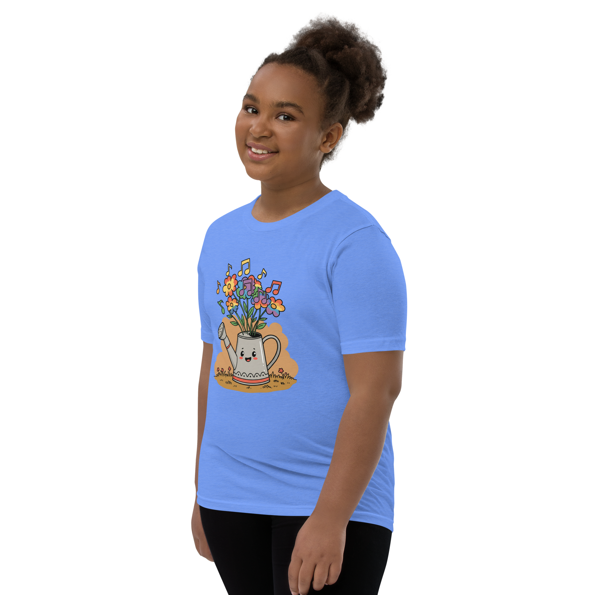 Cheerful Watering Can Kids T-Shirt with Floral Design