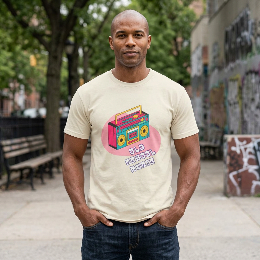 Old School Music Graphic T-Shirt - Retro Boombox Design