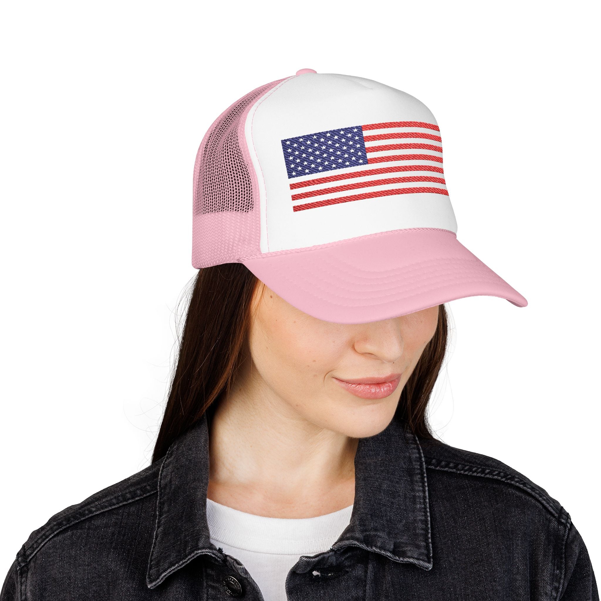 Patriotic Foam Trucker Hat, USA Flag Baseball Cap, Embroidered Red Hat.