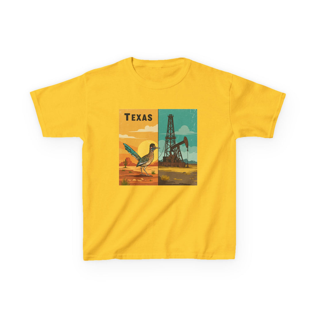 Texas Themed Kids Heavy Cotton Tee - Cute Retro Design for Young Explorers