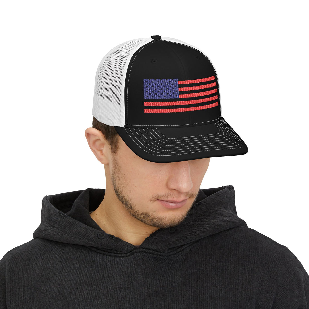 USA Flag Embroidered Snapback Trucker Cap, Perfect Gift for Patriotic Events, Outdoor Adventures, Summer BBQs, Father&