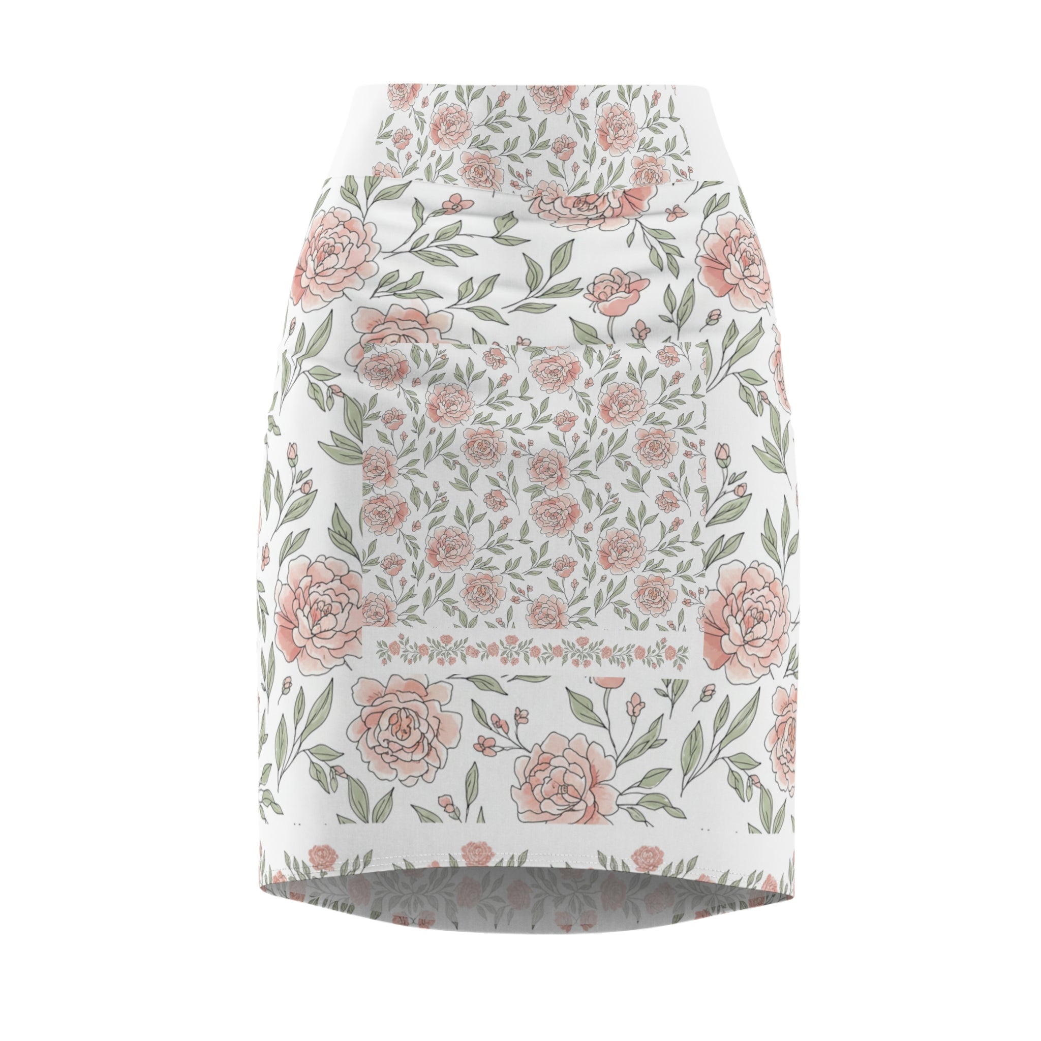 Floral Rose Pencil Skirt — Pastel Garden Print
