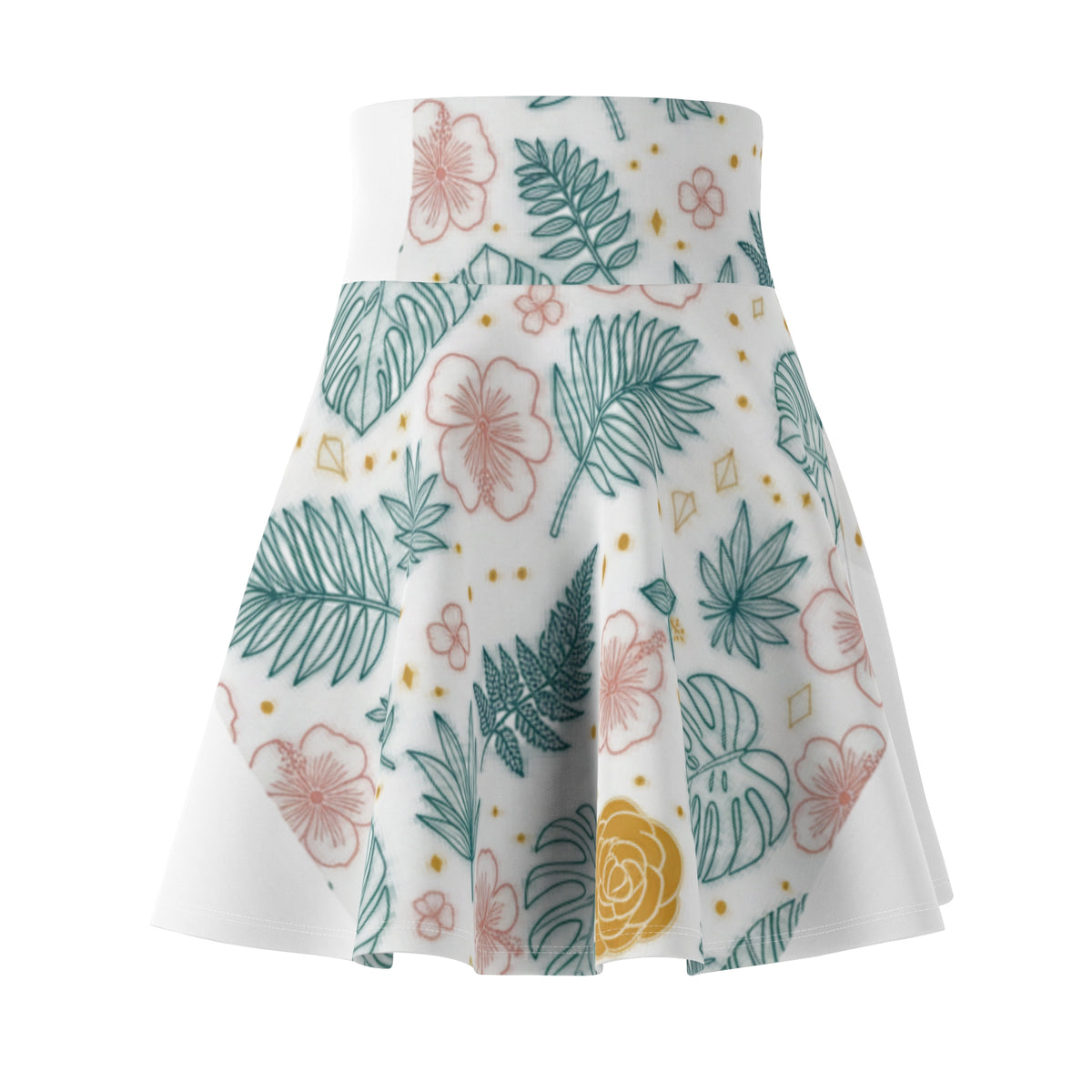 Tropical Floral Skater Skirt — Yellow Botanical Print