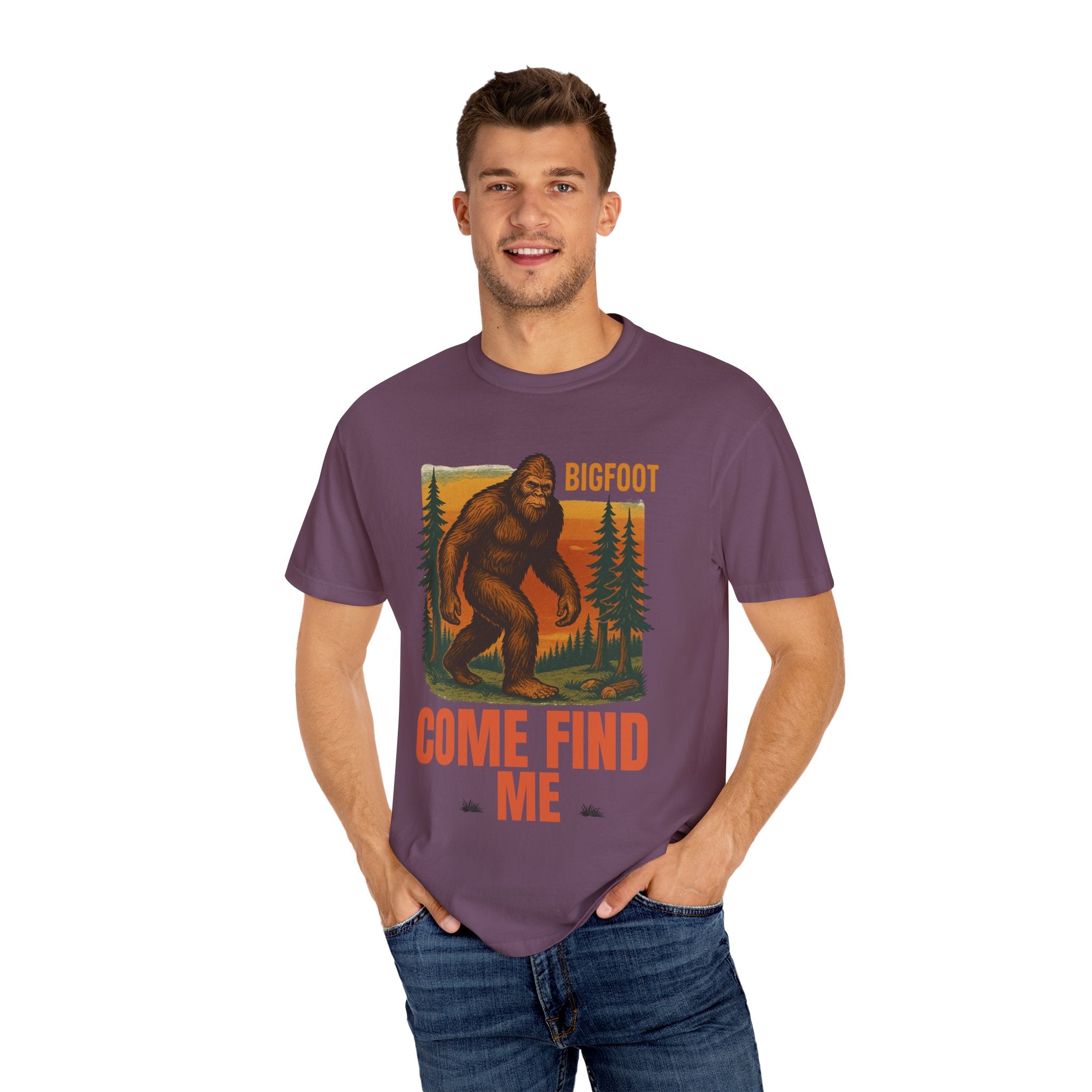 Bigfoot Come Find Me T-Shirt, Unisex Tee for Nature Lovers, Adventure Gear, Wilderness Apparel, Fun Gift for Outdoorsy Friends