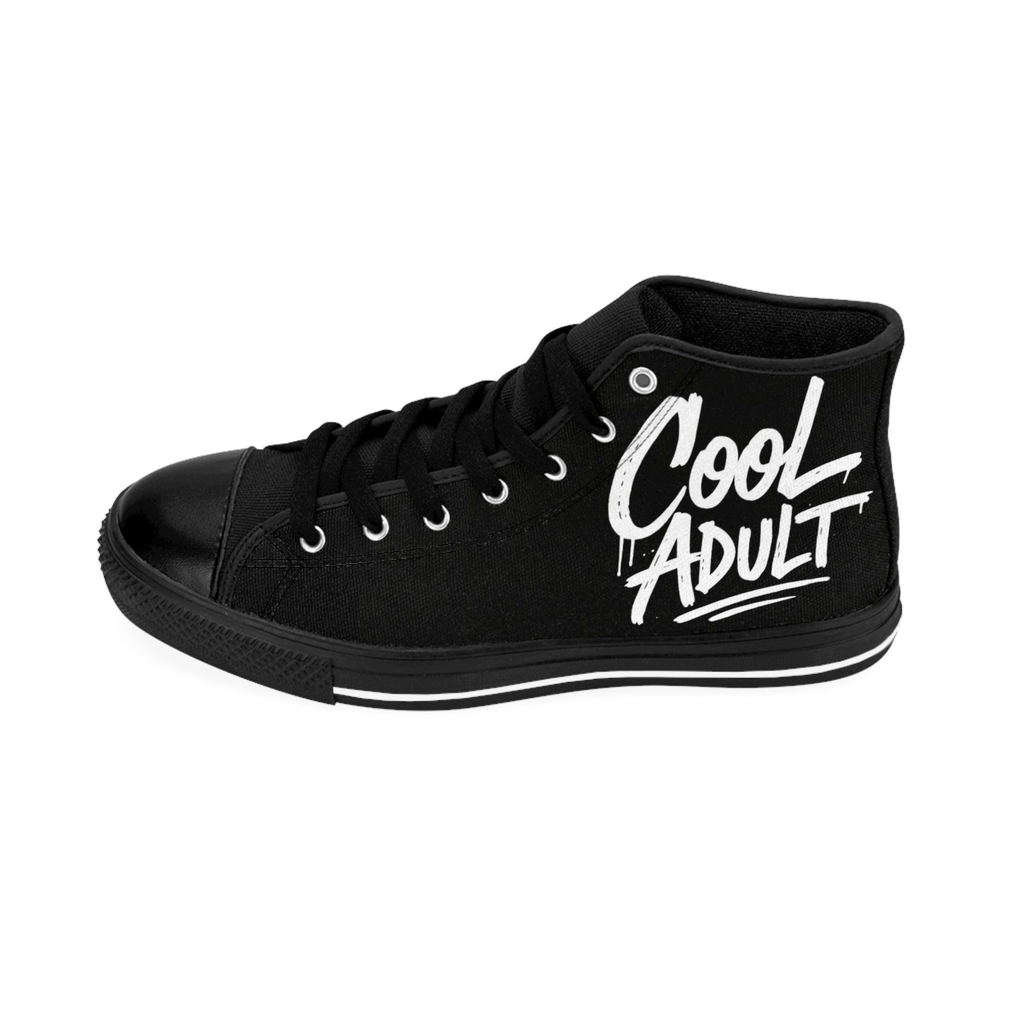 Cool Adult High-Top Sneakers — Graphic Black Canvas Casual Shoes
