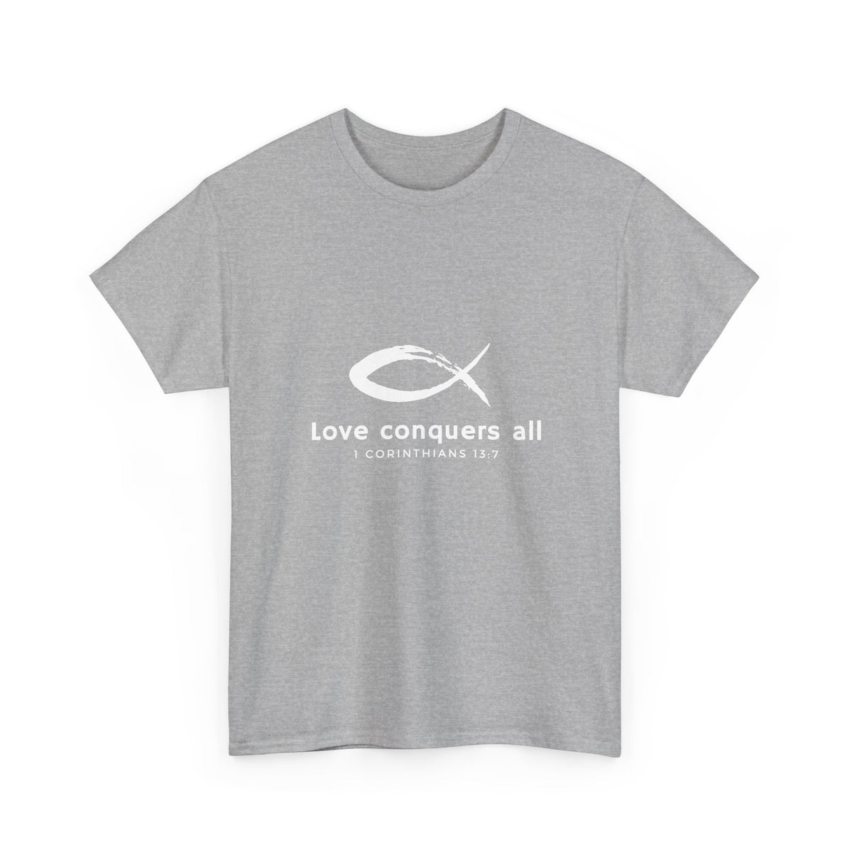 Love Conquers All Unisex Heavy Cotton Tee - Inspirational Christian Quote T-Shirt