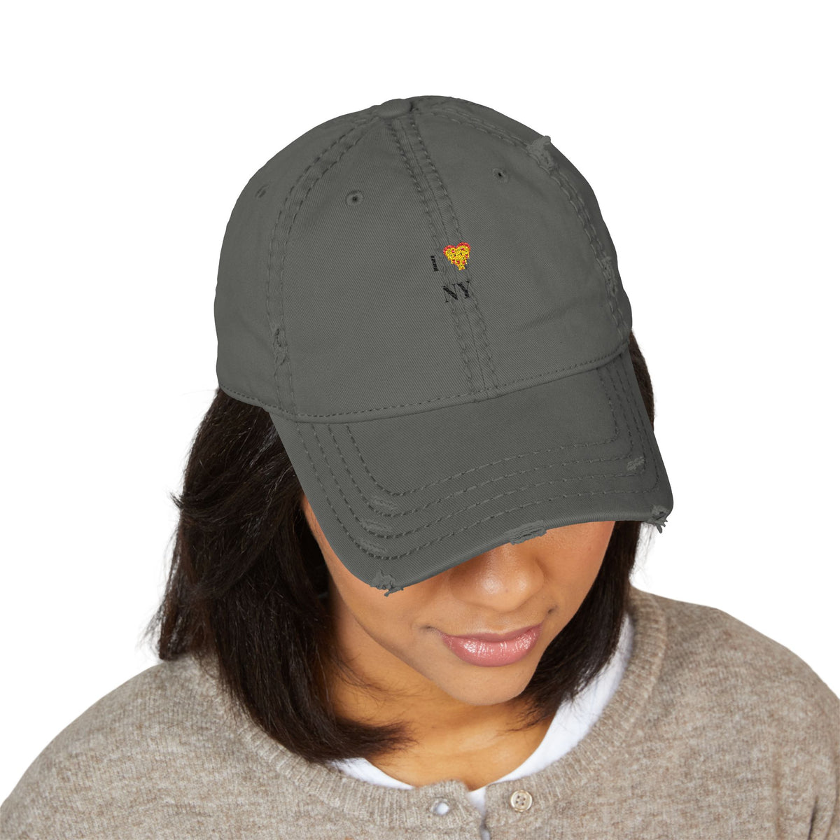 Distressed Dad Hat - I ❤️ NY Embroidery - Casual Fashion for Urban Explorers