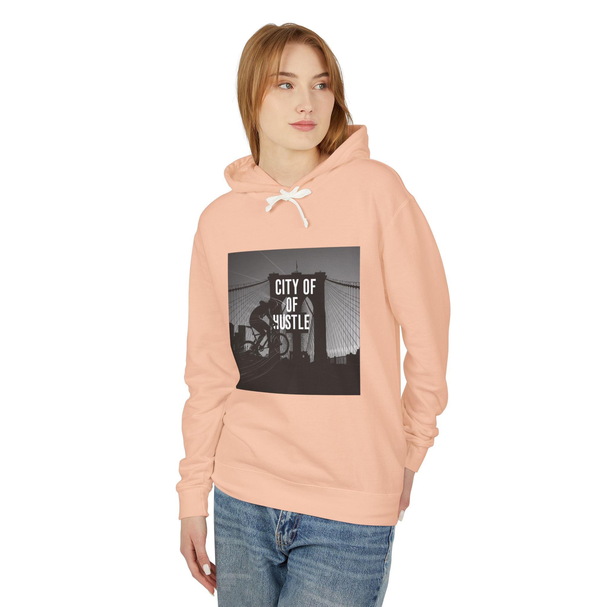 City of Hustle Unisex Lightweight Hooded Sweatshirt - Inspirational Urban Style