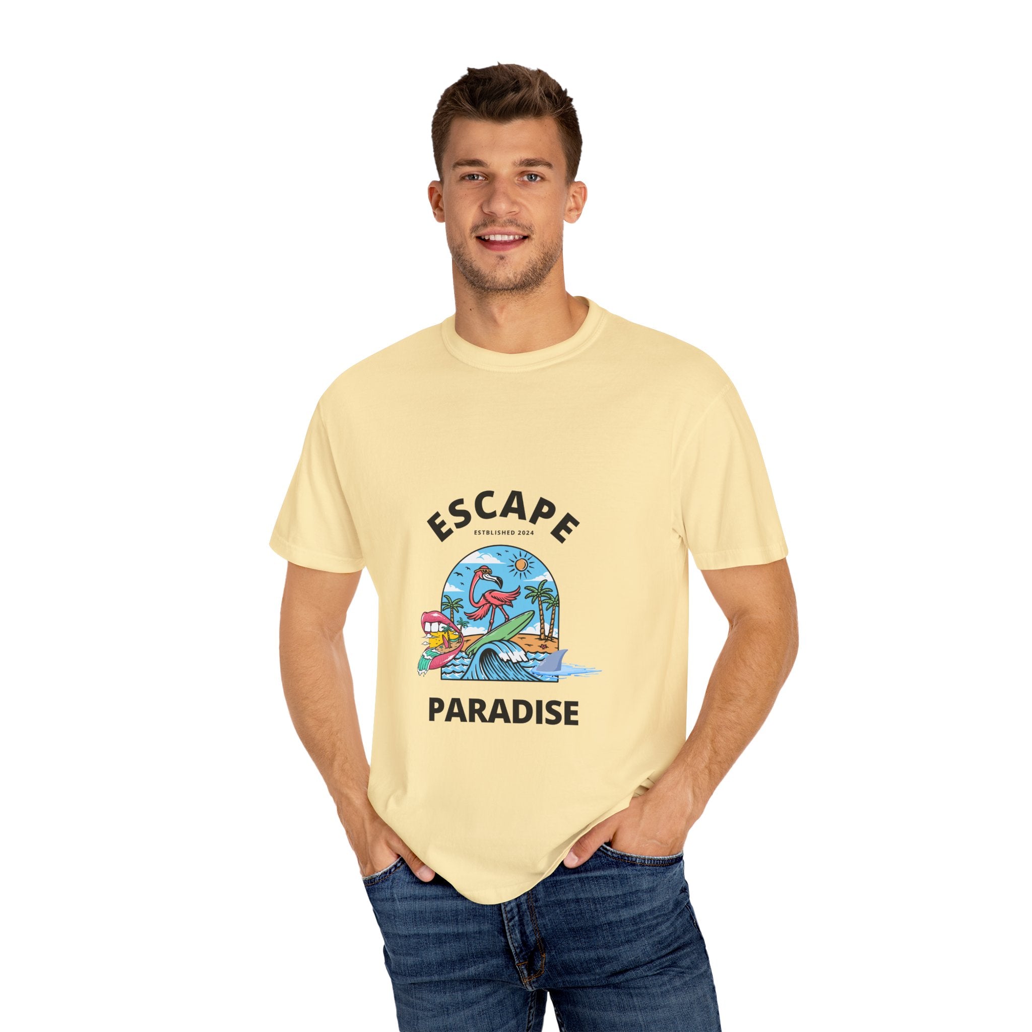 Escape Paradise Unisex Garment-Dyed T-shirt | Tropical Vibes Tee for Beach Lovers