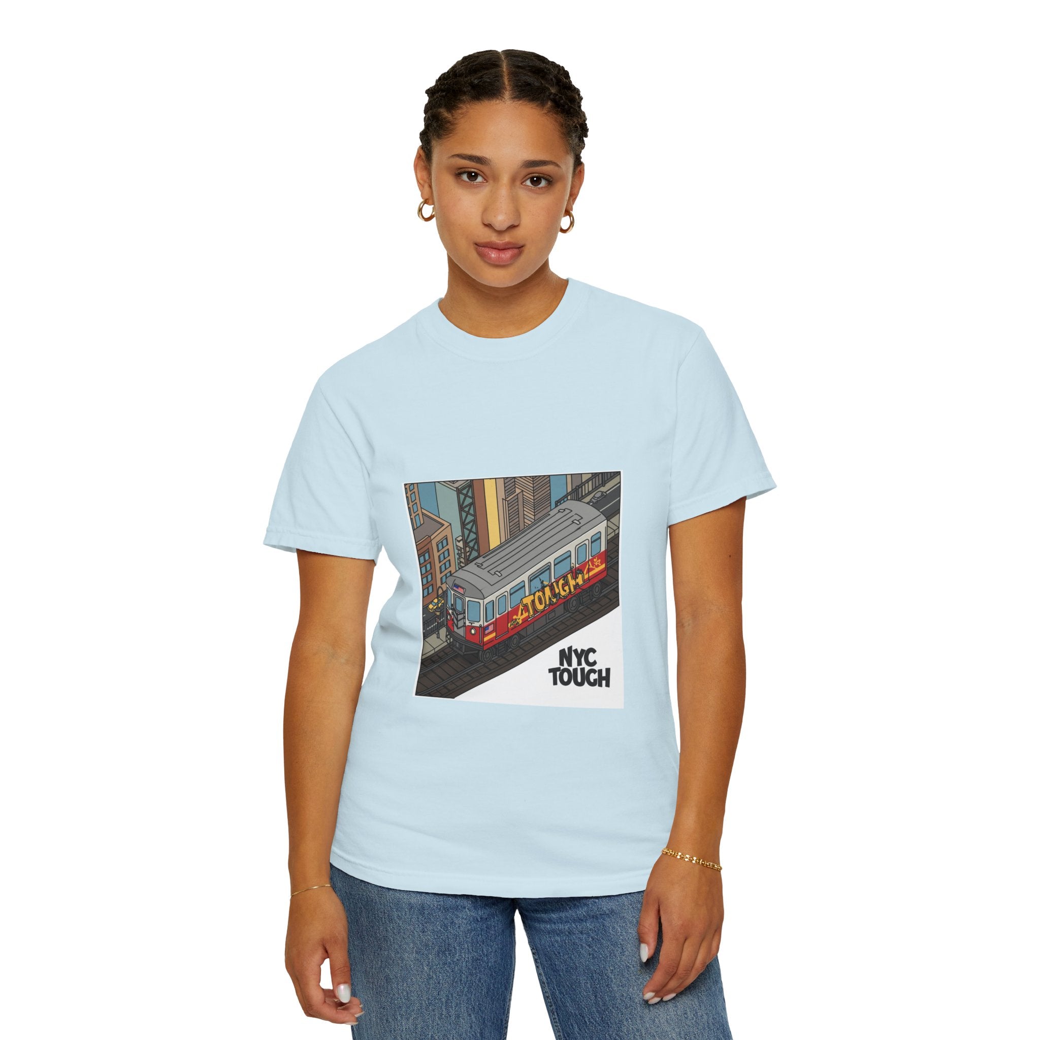 NYC Touch Unisex Garment-Dyed T-Shirt - Cool Light Blue Tee with City Graphics