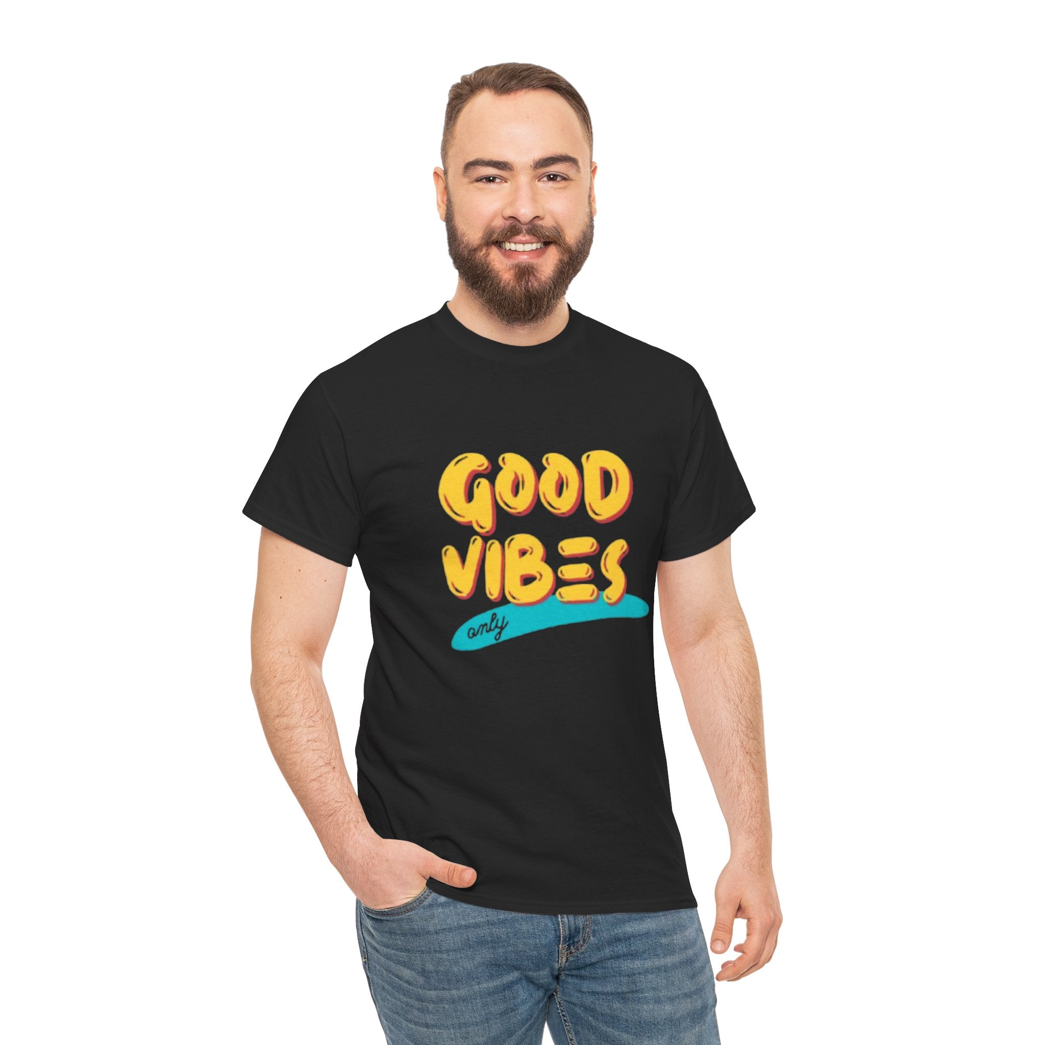 Unisex Heavy Cotton Tee - Good Vibes Only Printed T-Shirt - Comfortable Casual Wear Tee - Unique Graphic Tee - Gift