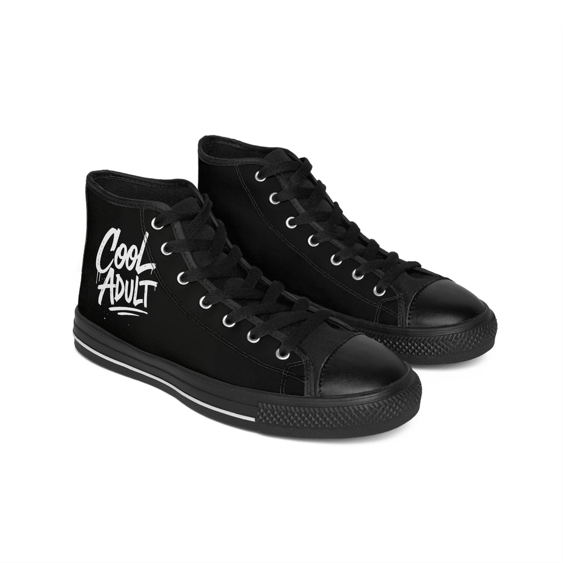 Cool Adult High-Top Sneakers — Graphic Black Canvas Casual Shoes