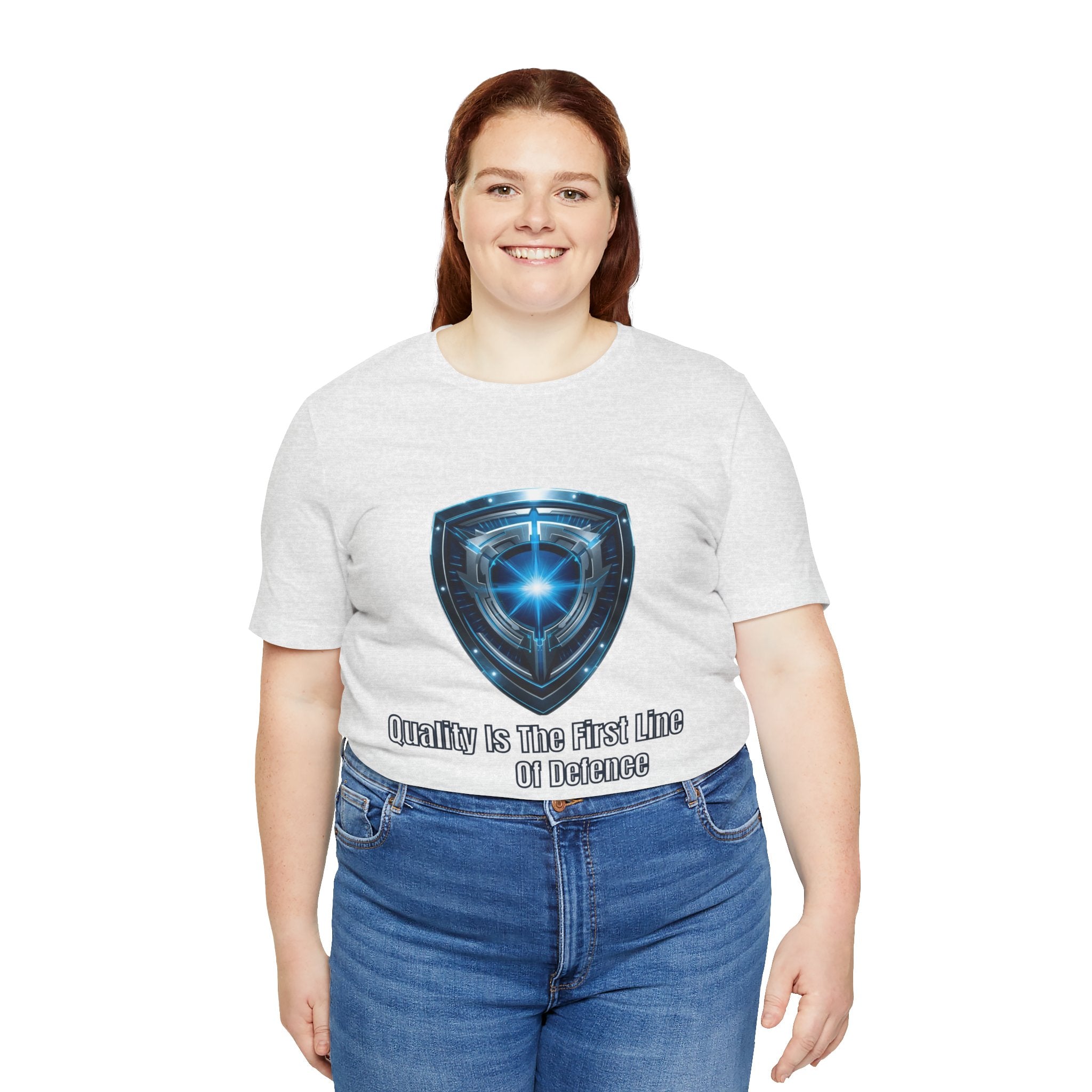 Shield Graphic Tee — "Quality Is The First Line of Defence" Protection T-Shirt