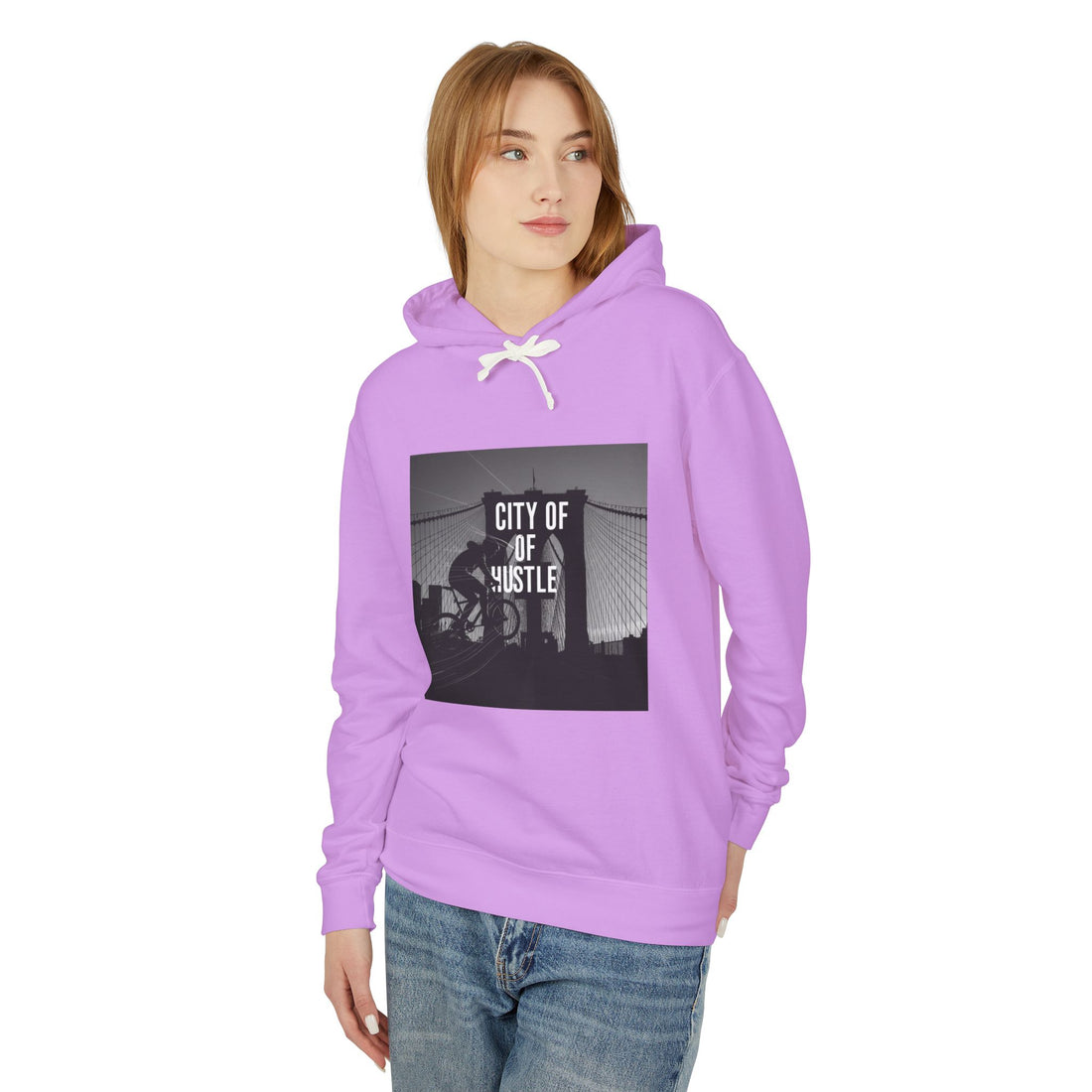 City of Hustle Unisex Lightweight Hooded Sweatshirt - Inspirational Urban Style
