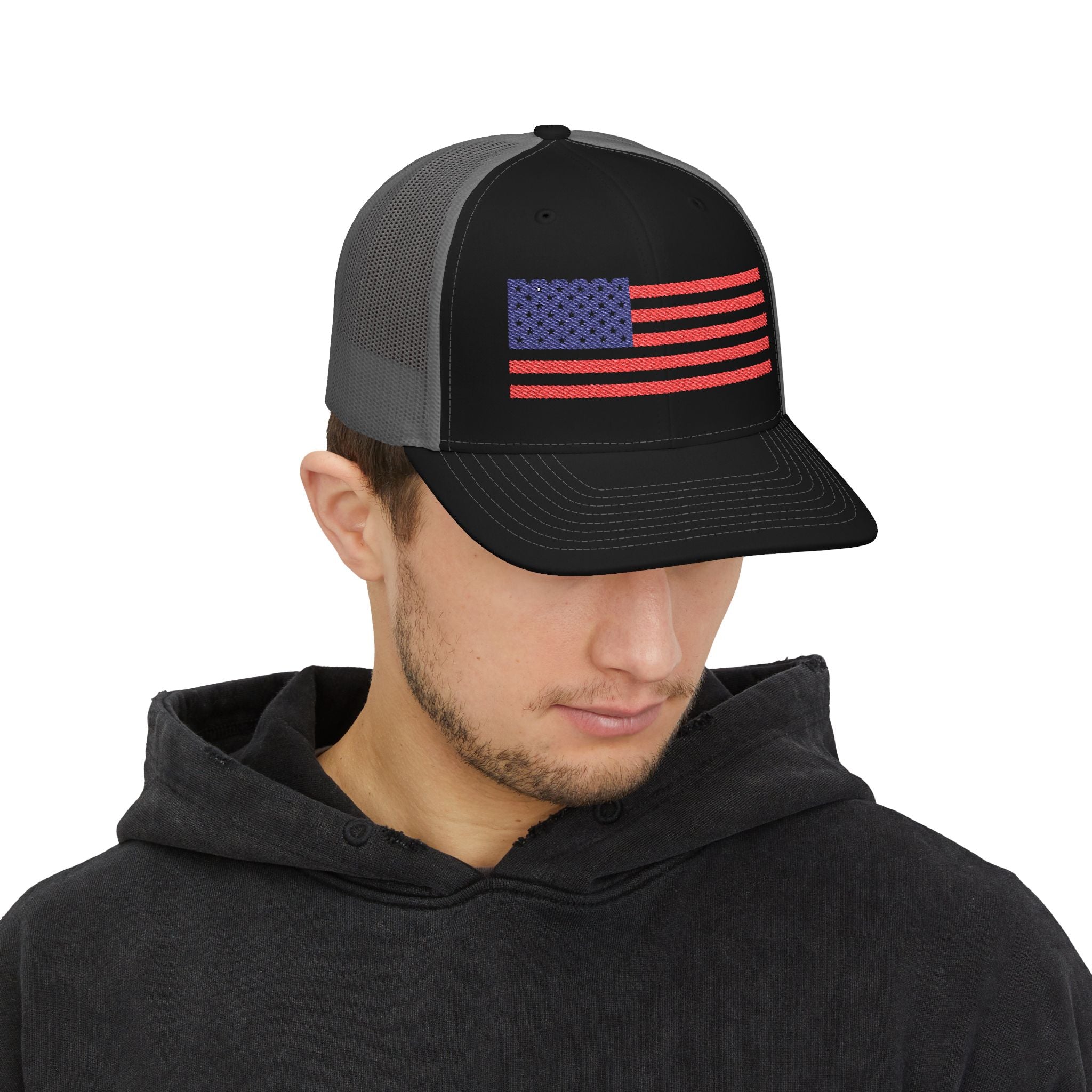 USA Flag Embroidered Snapback Trucker Cap, Perfect Gift for Patriotic Event