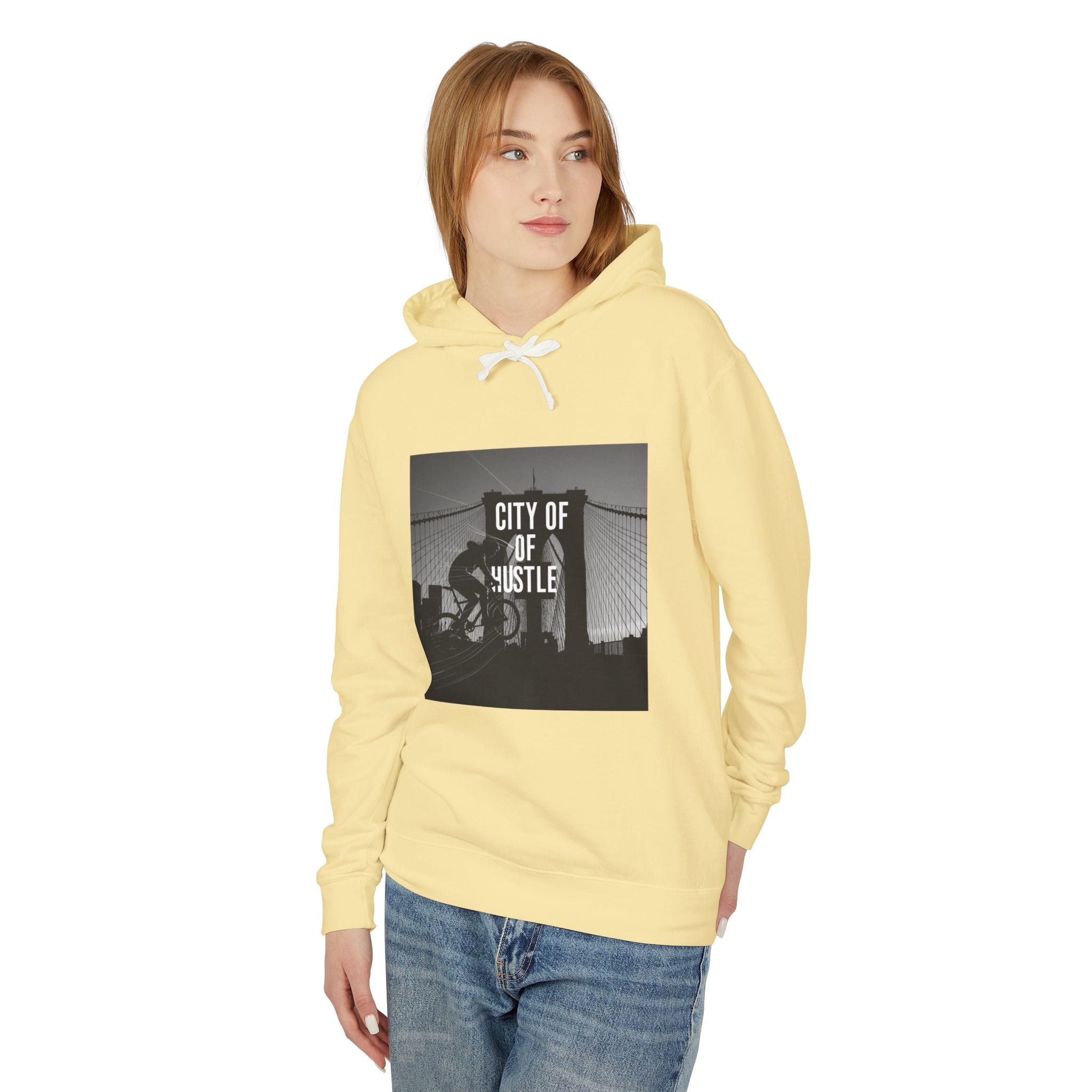 City of Hustle Unisex Lightweight Hooded Sweatshirt - Inspirational Urban Style