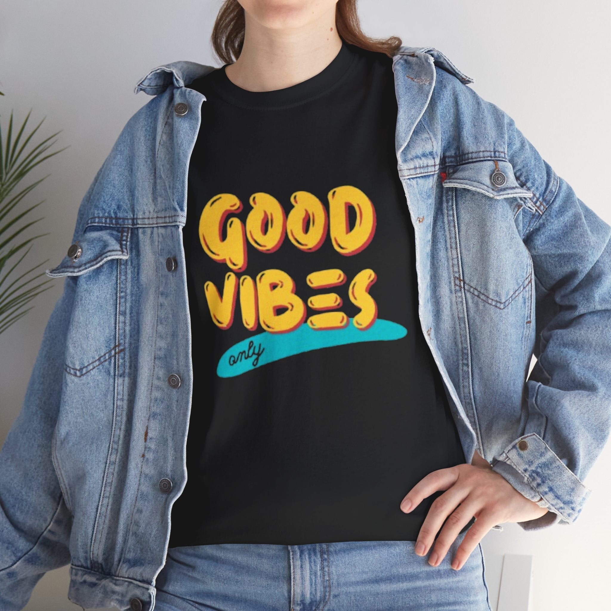 Unisex Heavy Cotton Tee - Good Vibes Only Printed T-Shirt .