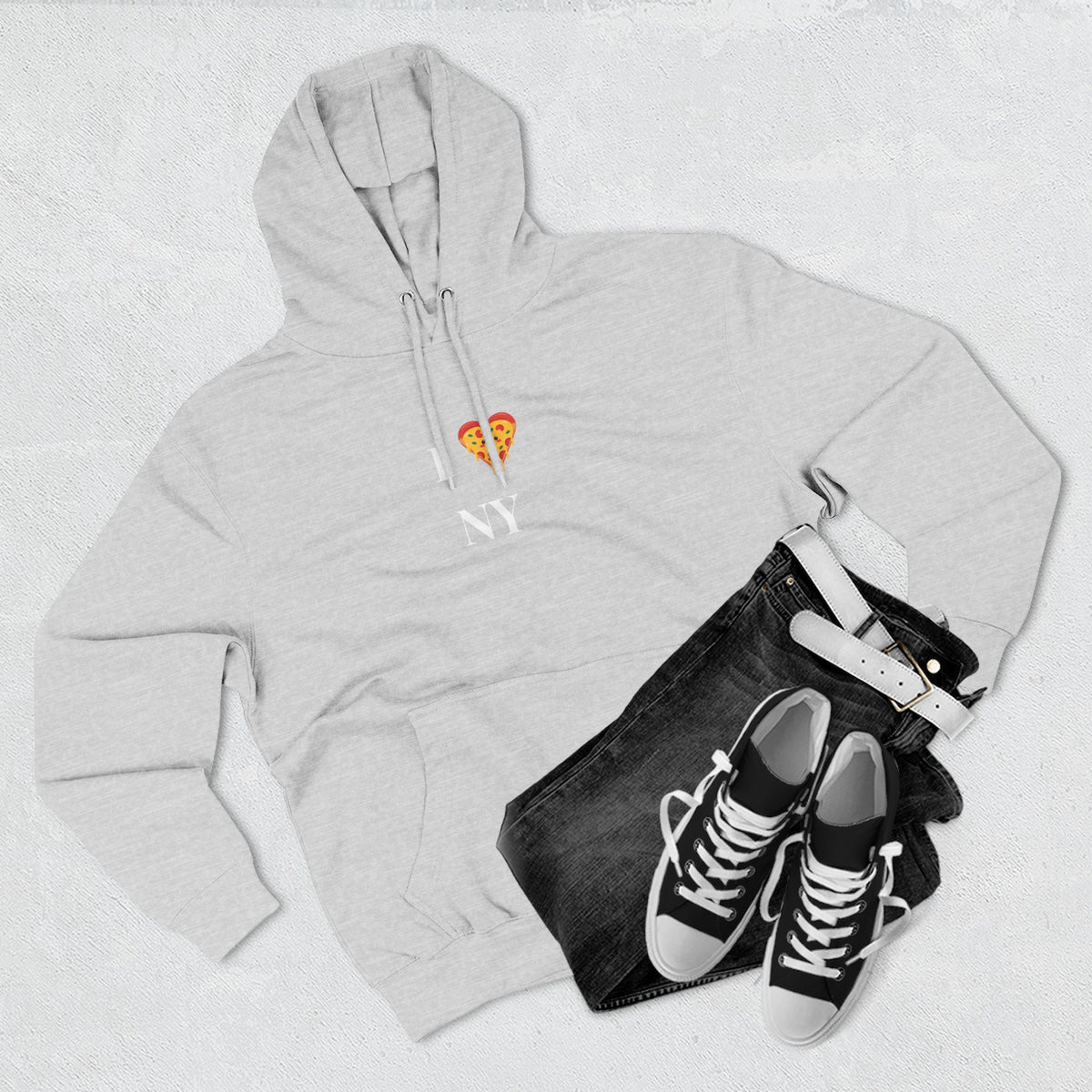 Pizza I NY Hoodie — Cozy Grey Fleece Pullover