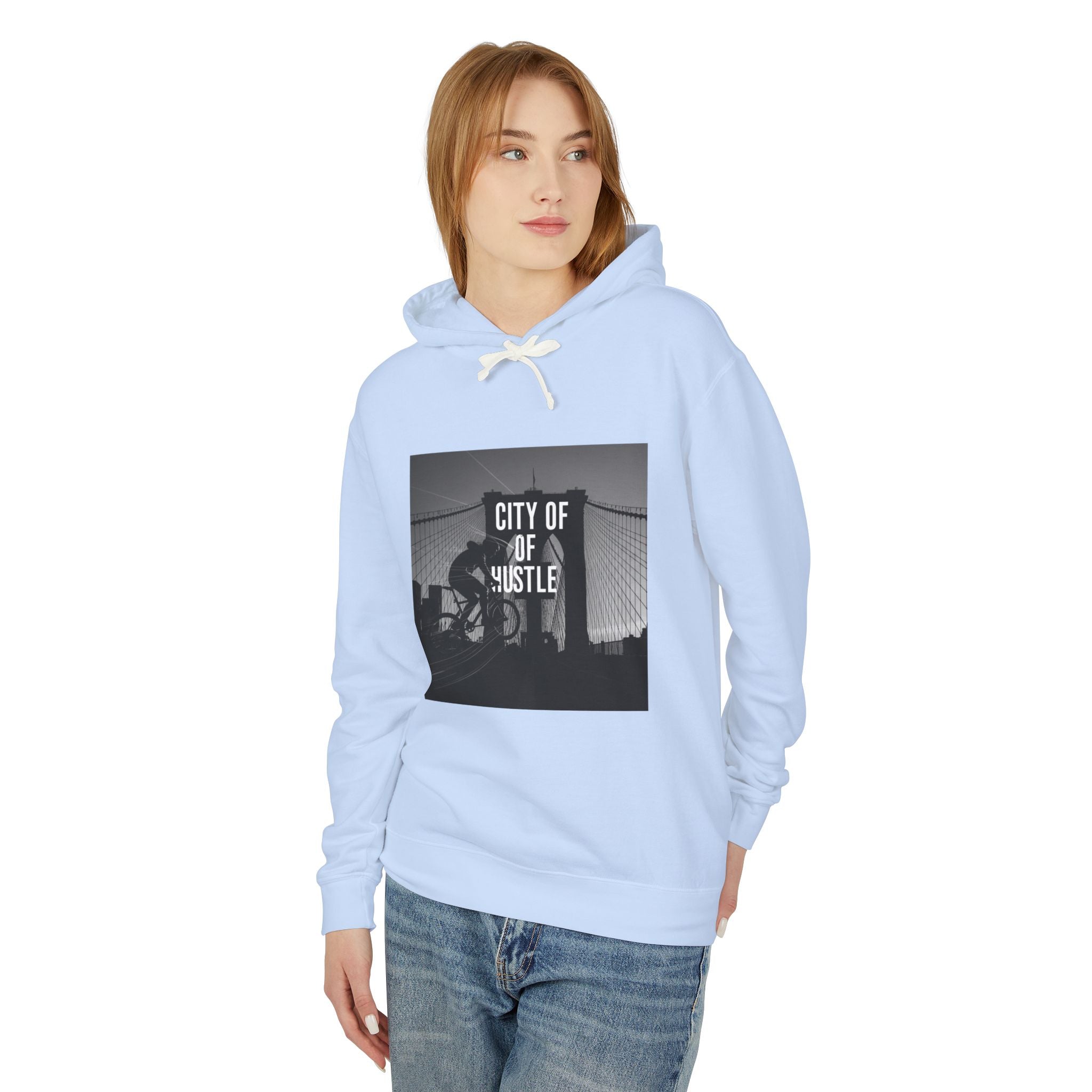 City of Hustle Unisex Lightweight Hooded Sweatshirt - Inspirational Urban Style