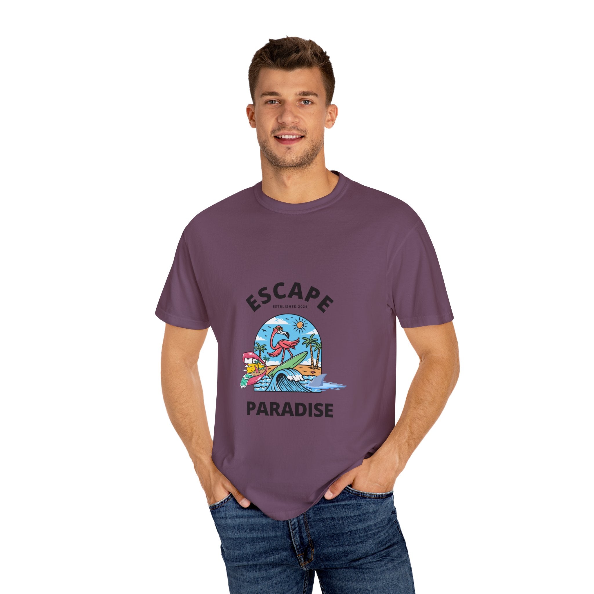 Escape Paradise Unisex Garment-Dyed T-shirt | Tropical Vibes Tee for Beach Lovers