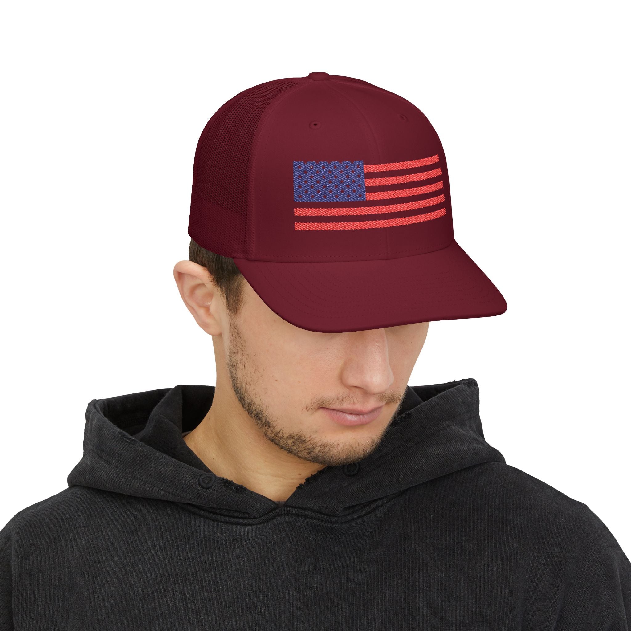 USA Flag Embroidered Snapback Trucker Cap, Perfect Gift for Patriotic Event