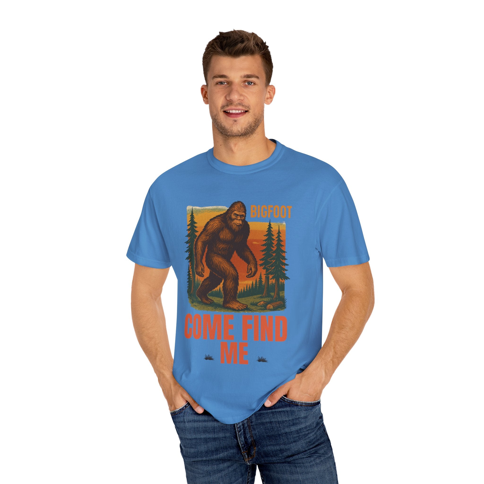 Bigfoot Come Find Me T-Shirt, Unisex Tee for Nature Lovers, Adventure Gear, Wilderness Apparel, Fun Gift for Outdoorsy Friends